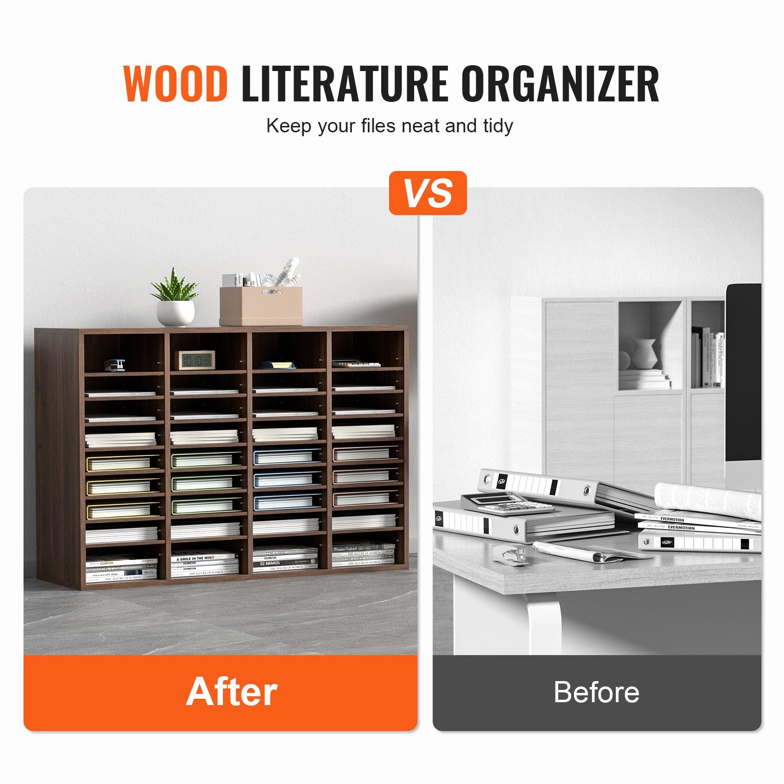 Calendars, Organisers & Planners: VEVOR Literature Organizers, 36 Compartments Office Mailbox with Adjustable Shelves, Wood Literature Sorter 997x305x680 mm for Office, Home, Classroom, Mailrooms Organization, EPA Certified Brown
