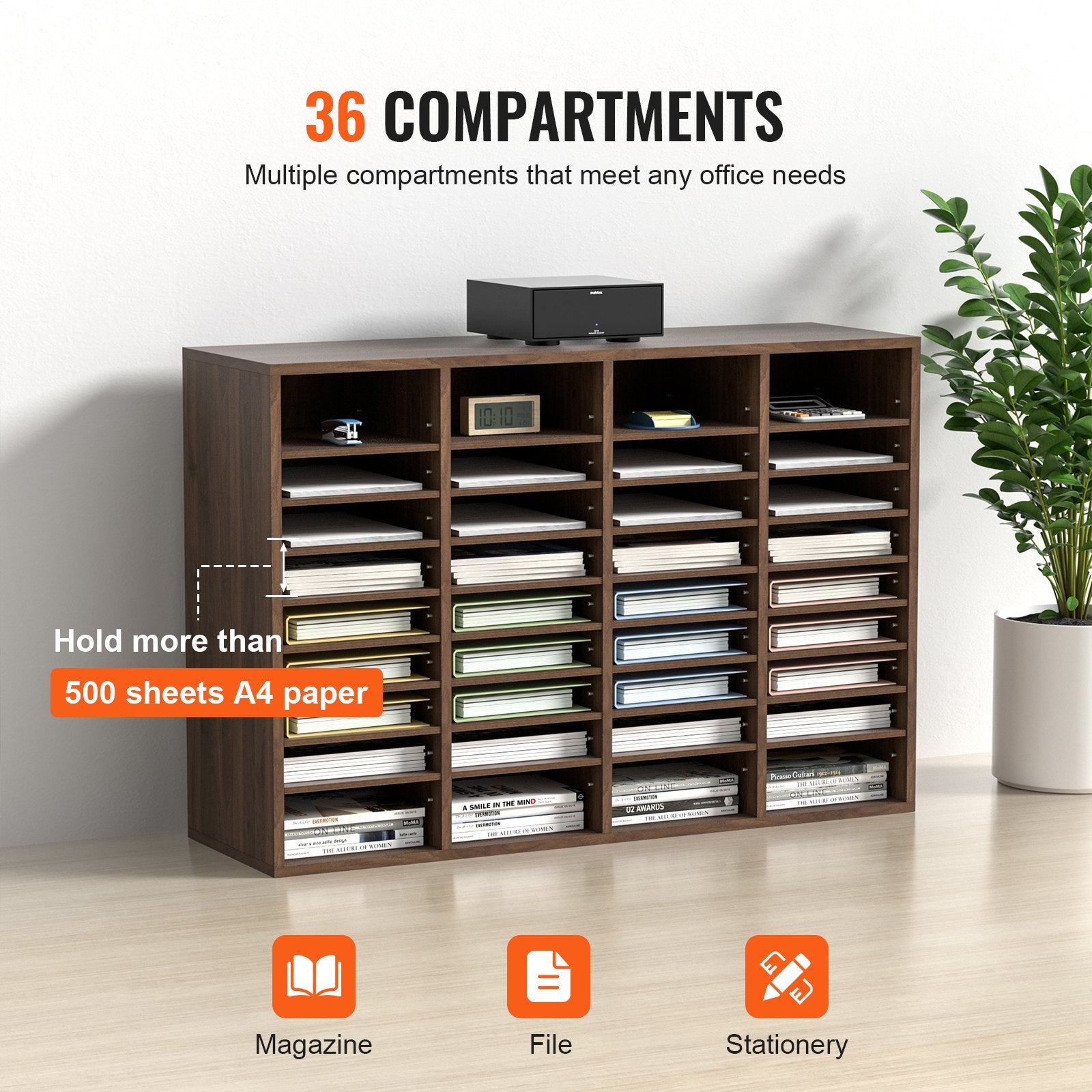 Calendars, Organisers & Planners: VEVOR Literature Organizers, 36 Compartments Office Mailbox with Adjustable Shelves, Wood Literature Sorter 997x305x680 mm for Office, Home, Classroom, Mailrooms Organization, EPA Certified Brown
