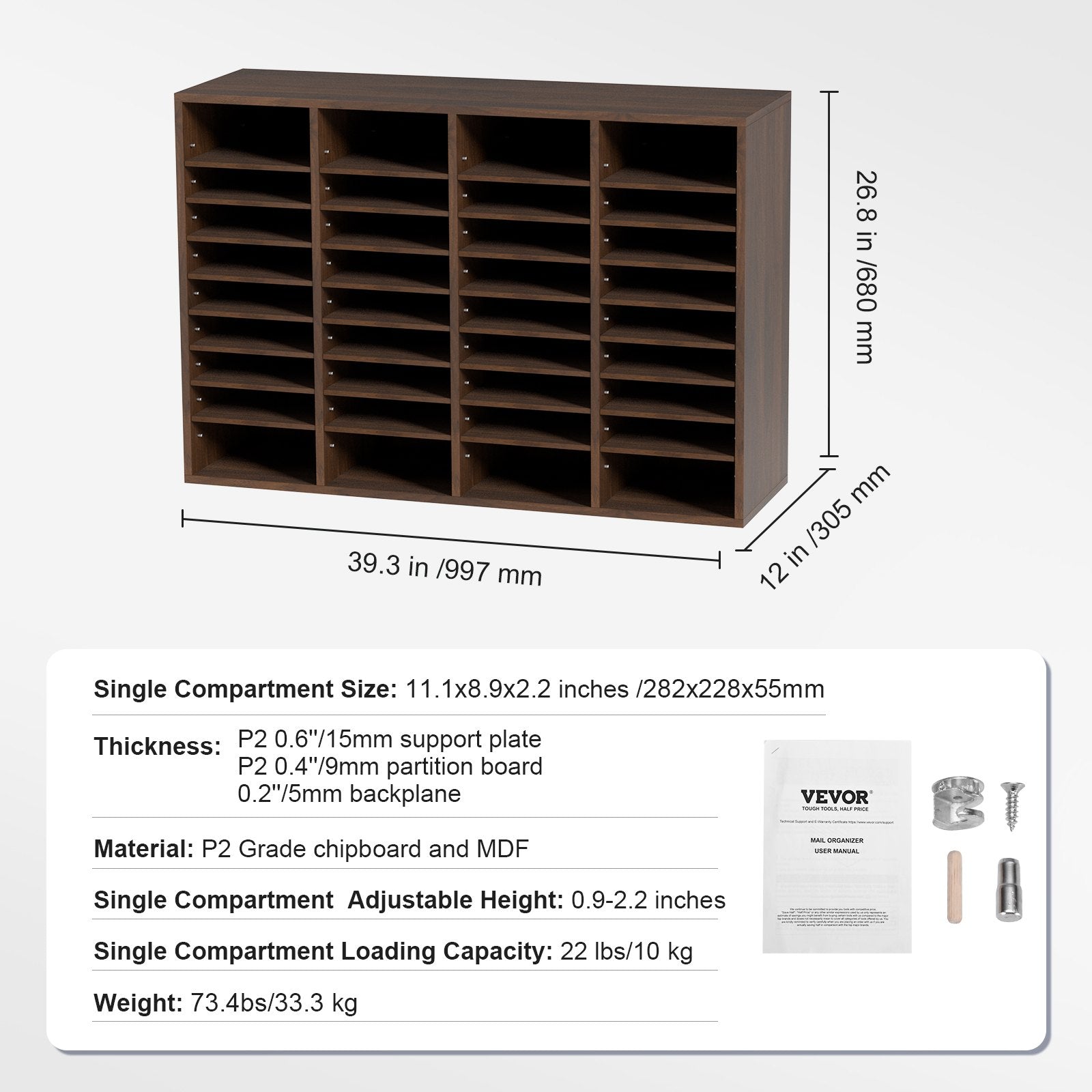 Calendars, Organisers & Planners: VEVOR Literature Organizers, 36 Compartments Office Mailbox with Adjustable Shelves, Wood Literature Sorter 997x305x680 mm for Office, Home, Classroom, Mailrooms Organization, EPA Certified Brown