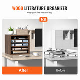Bookcases & Shelves: VEVOR Wood Literature Organizer Adjustable File Sorter 5 Compartments Brown