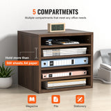Bookcases & Shelves: VEVOR Wood Literature Organizer Adjustable File Sorter 5 Compartments Brown