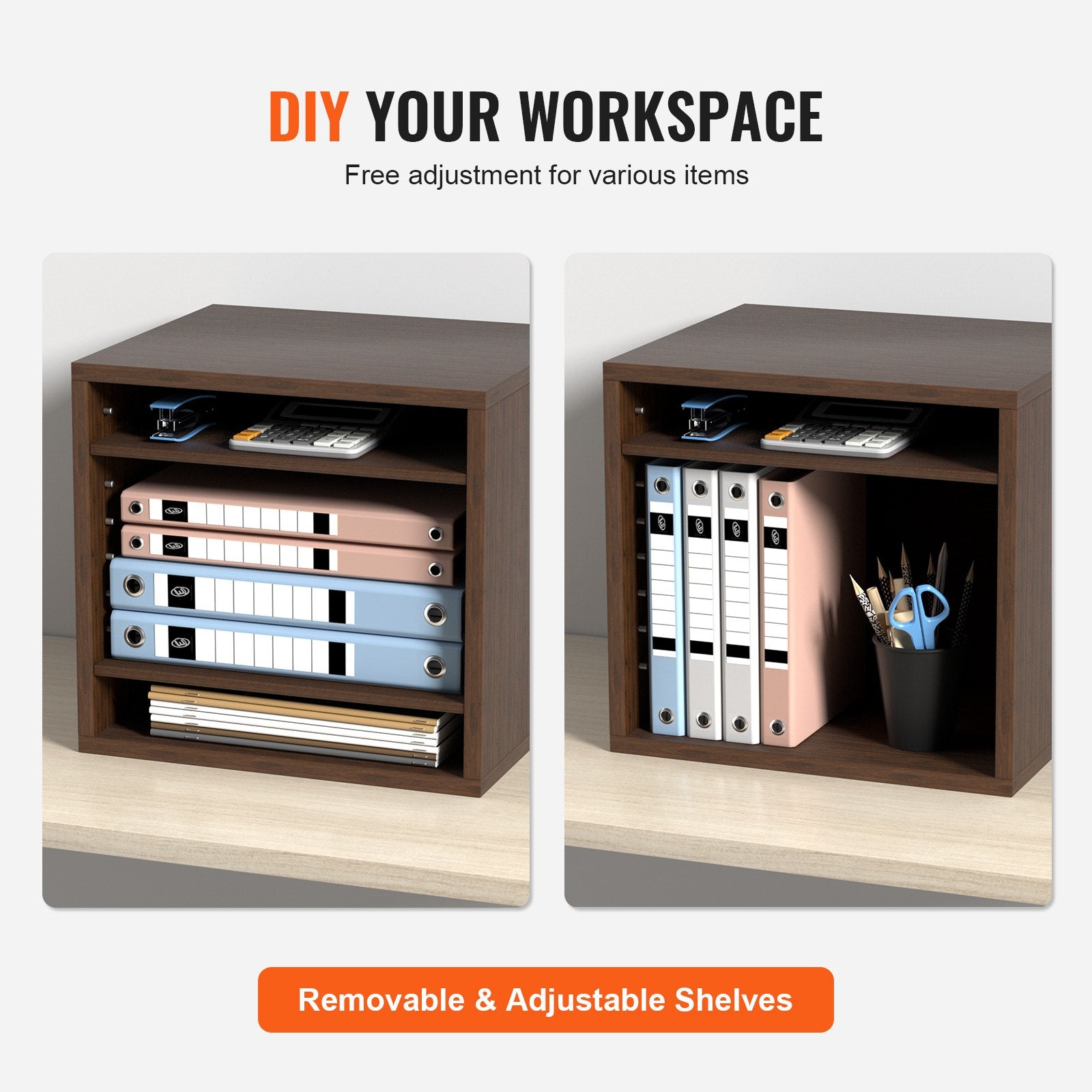Bookcases & Shelves: VEVOR Wood Literature Organizer Adjustable File Sorter 5 Compartments Brown