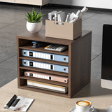 Bookcases & Shelves: VEVOR Wood Literature Organizer Adjustable File Sorter 5 Compartments Brown