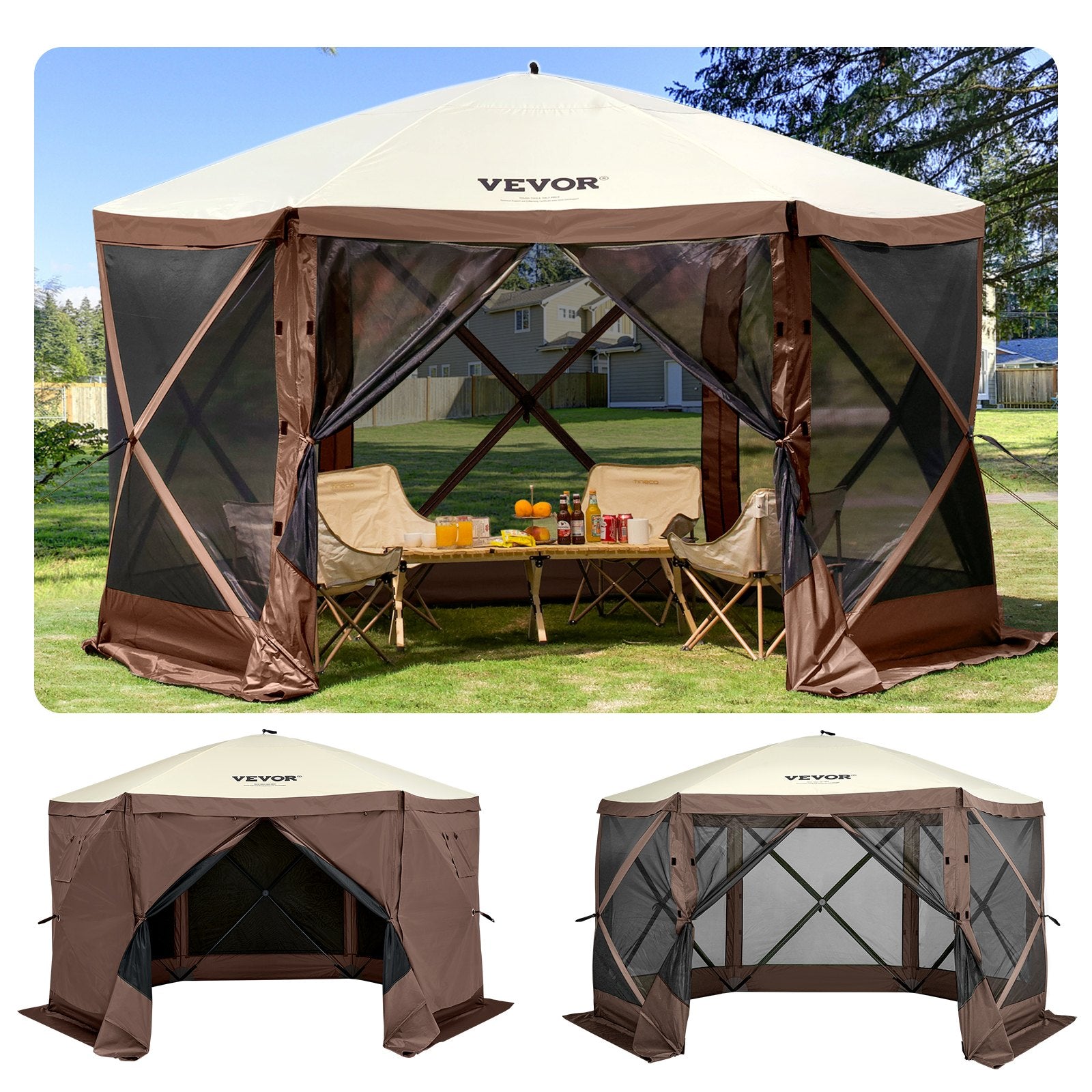 Canopies & Gazebos: VEVOR Pop-up Camping Gazebo Camping Canopy Shelter 6 Sided 10' x 10' Sun Shade