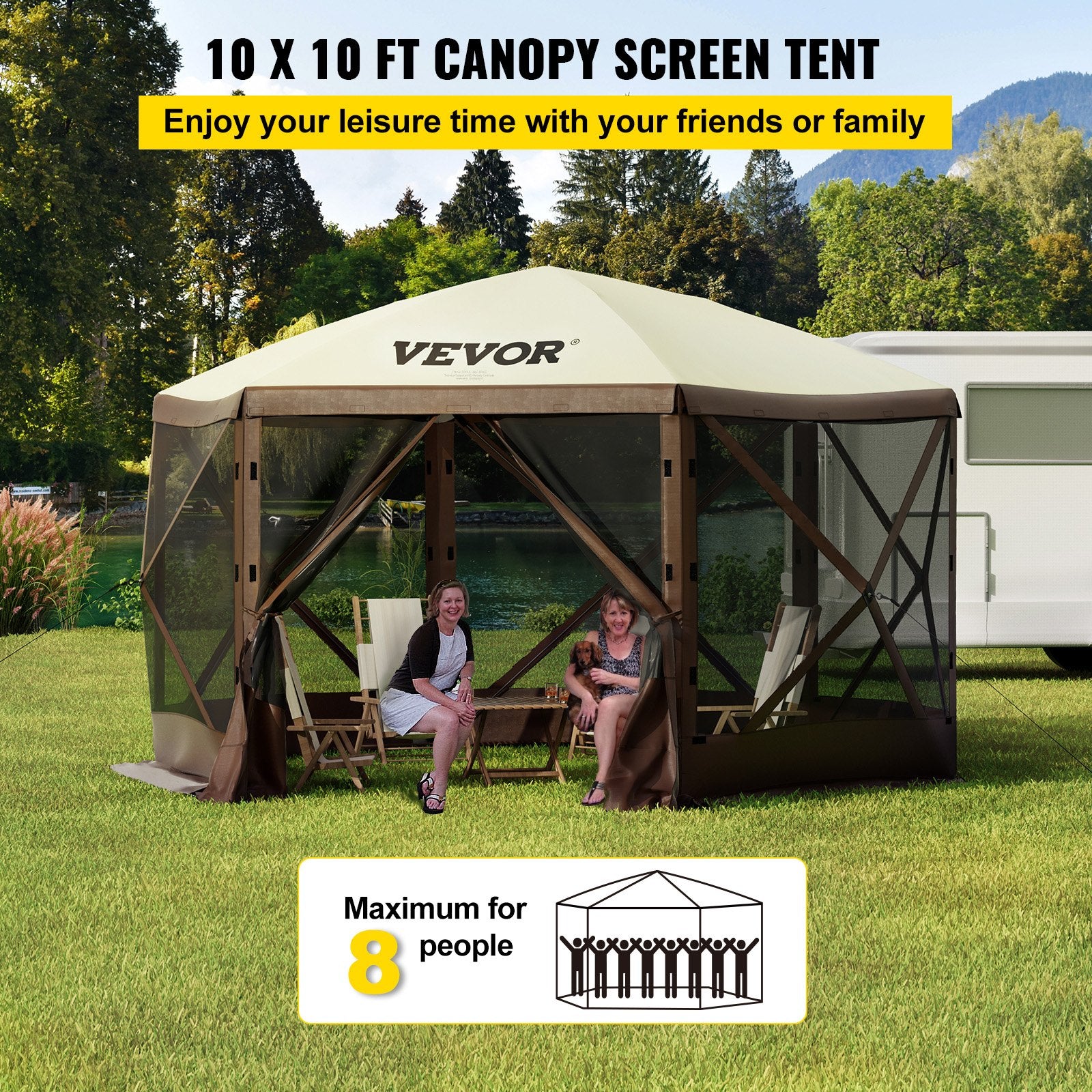 Canopies & Gazebos: VEVOR Pop-up Camping Gazebo Camping Canopy Shelter 6 Sided 10' x 10' Sun Shade