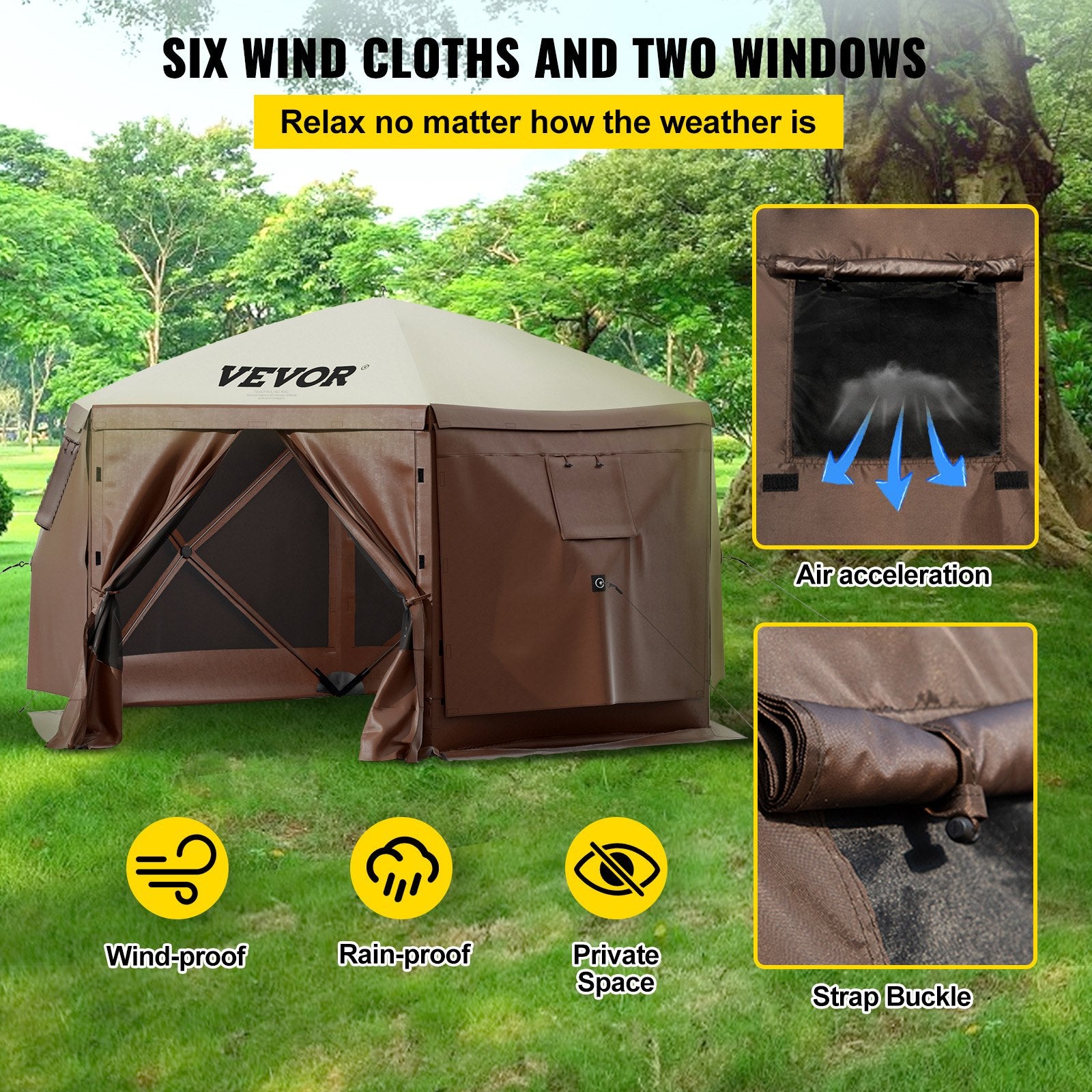 Canopies & Gazebos: VEVOR Pop-up Camping Gazebo Camping Canopy Shelter 6 Sided 10' x 10' Sun Shade
