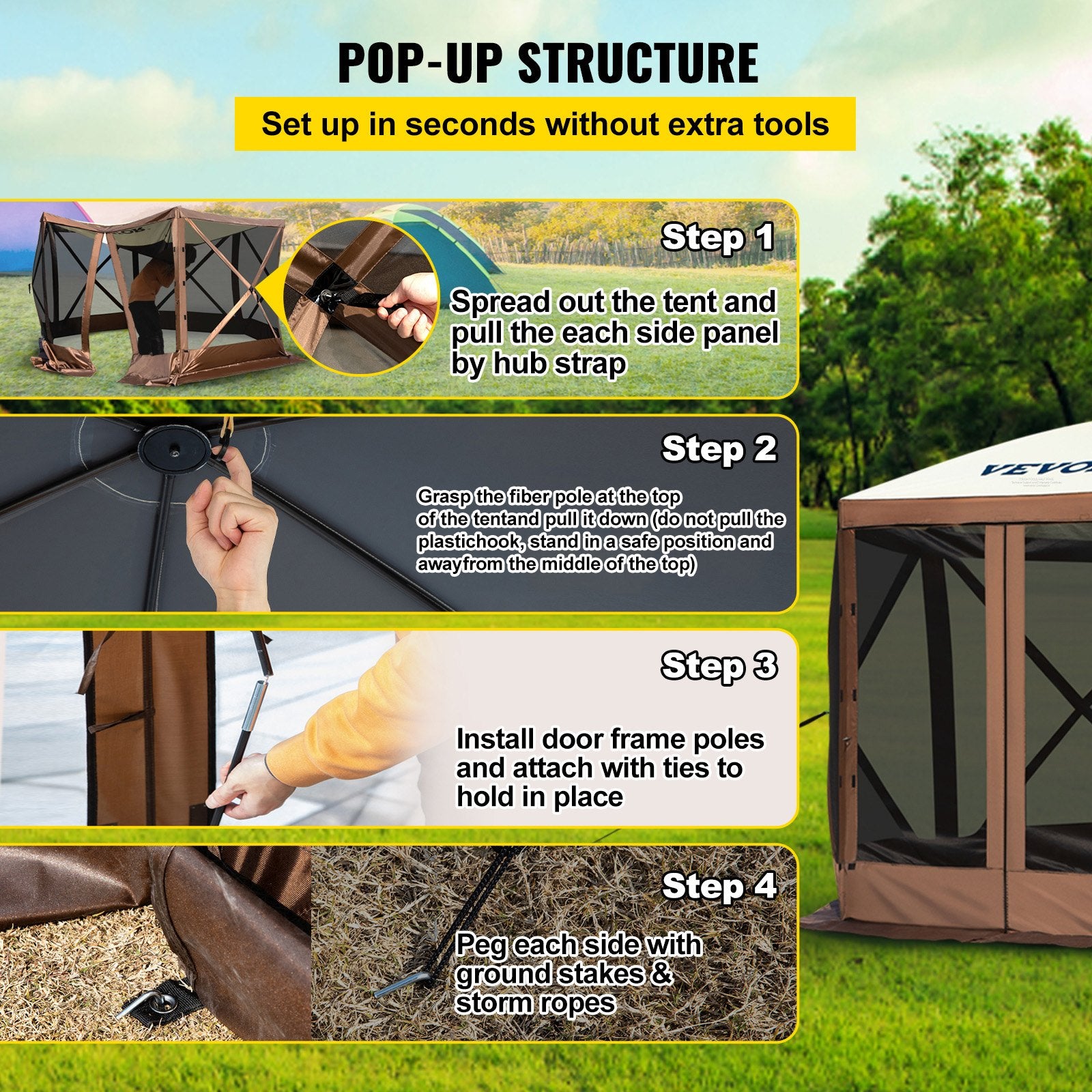 Canopies & Gazebos: VEVOR Pop-up Camping Gazebo Camping Canopy Shelter 6 Sided 10' x 10' Sun Shade