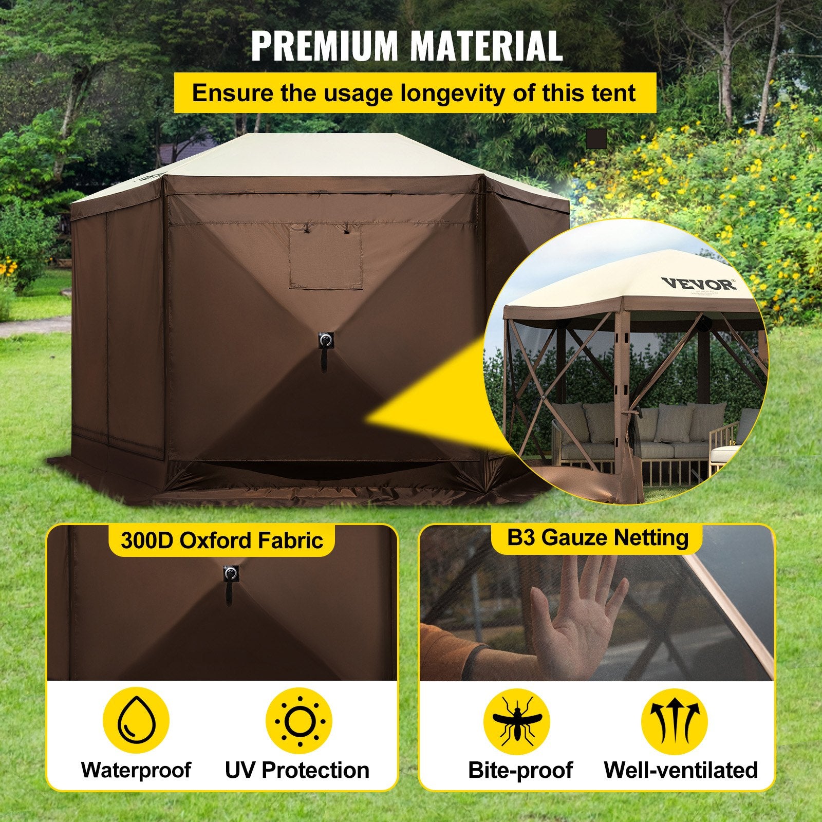 Canopies & Gazebos: VEVOR Pop-up Camping Gazebo Camping Canopy Shelter 6 Sided 10' x 10' Sun Shade