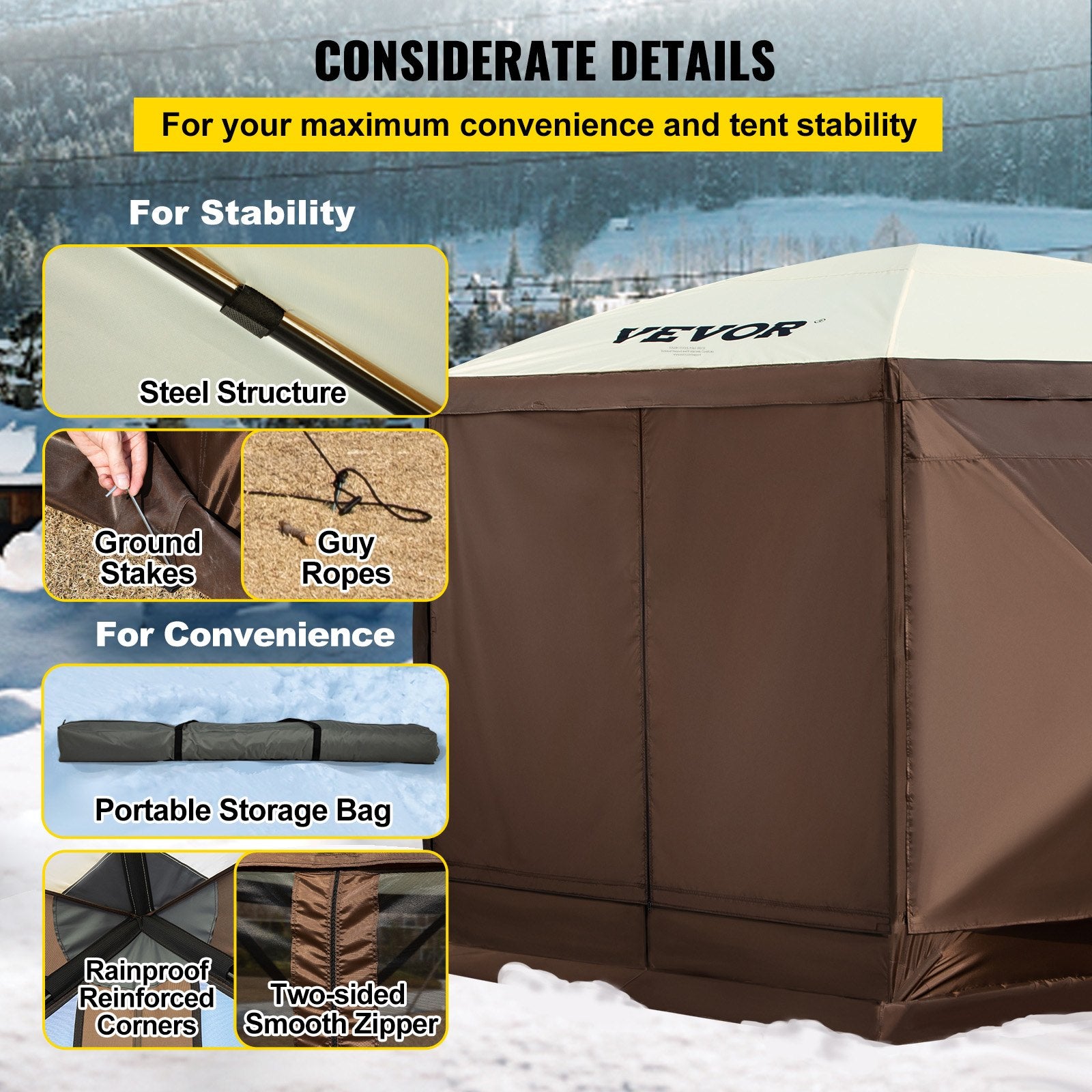 Canopies & Gazebos: VEVOR Pop-up Camping Gazebo Camping Canopy Shelter 6 Sided 10' x 10' Sun Shade