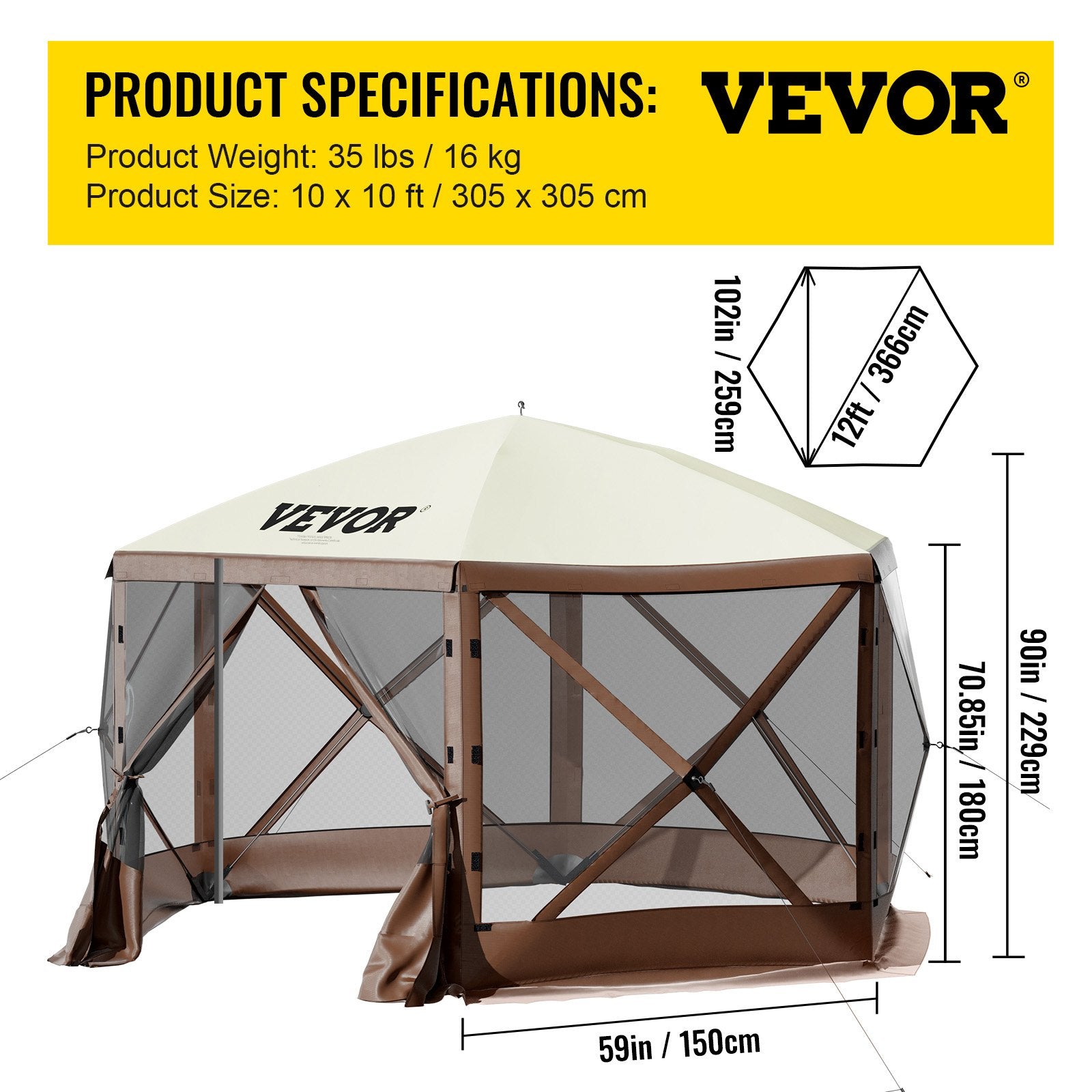 Canopies & Gazebos: VEVOR Pop-up Camping Gazebo Camping Canopy Shelter 6 Sided 10' x 10' Sun Shade