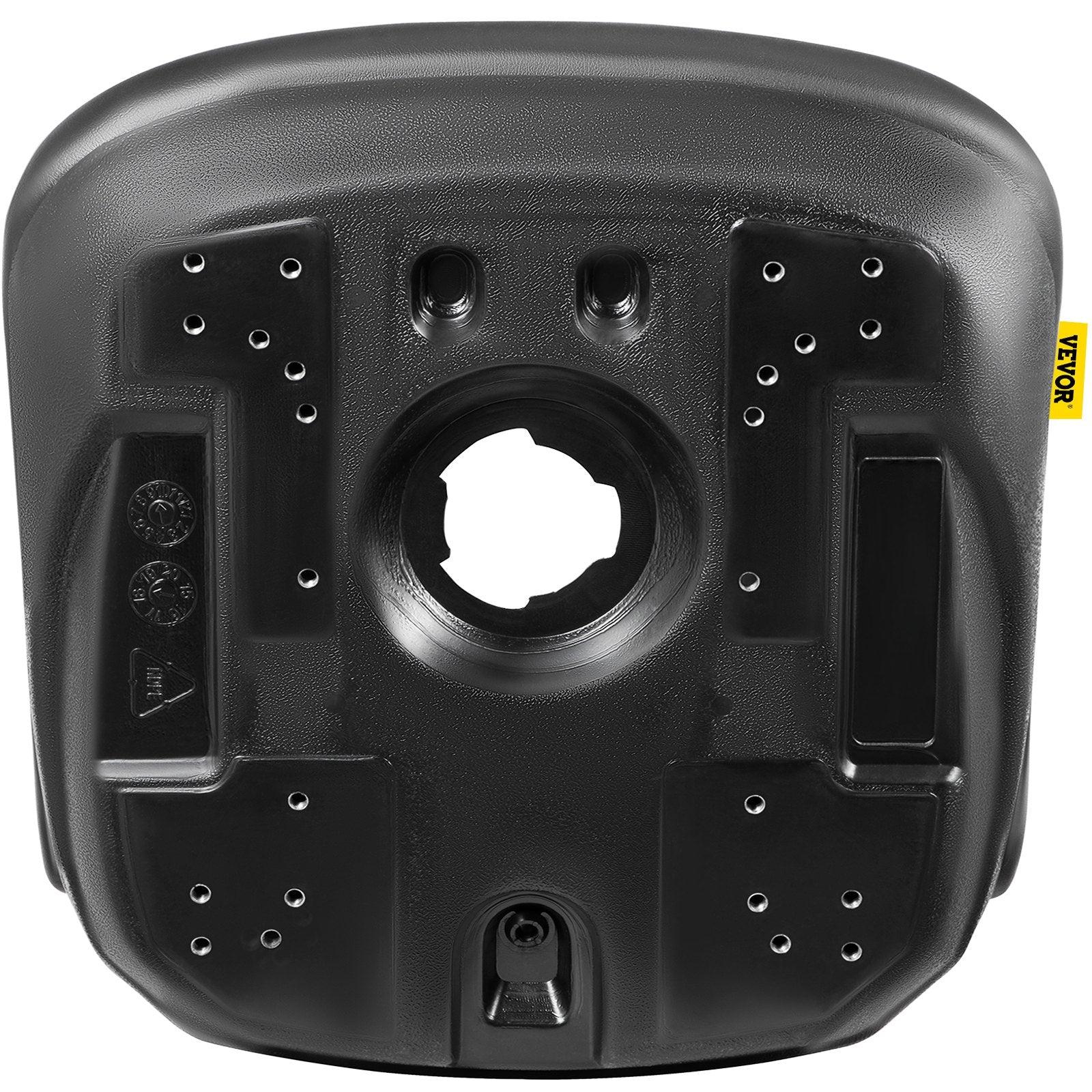 Universal Lawn Tractor Seat Replacement, Compact High Back Mower Seat, Black Vinyl Forklift Seat, Central Drain Hole Skid Steer Seat with Mounting Bolt Patterns of 8" x 11.5" & 11.25" x 11.5"
