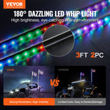 Hoverboards: VEVOR 2 PCS 3 FT Whip Light, APP & RF Remote Control Led Whip Light, Waterproof RGB Chasing Lighted Whips with 4 Flags, for UTVs, ATVs, Motorcycles, RZR, Can-am, Trucks, Off-road, Go-karts