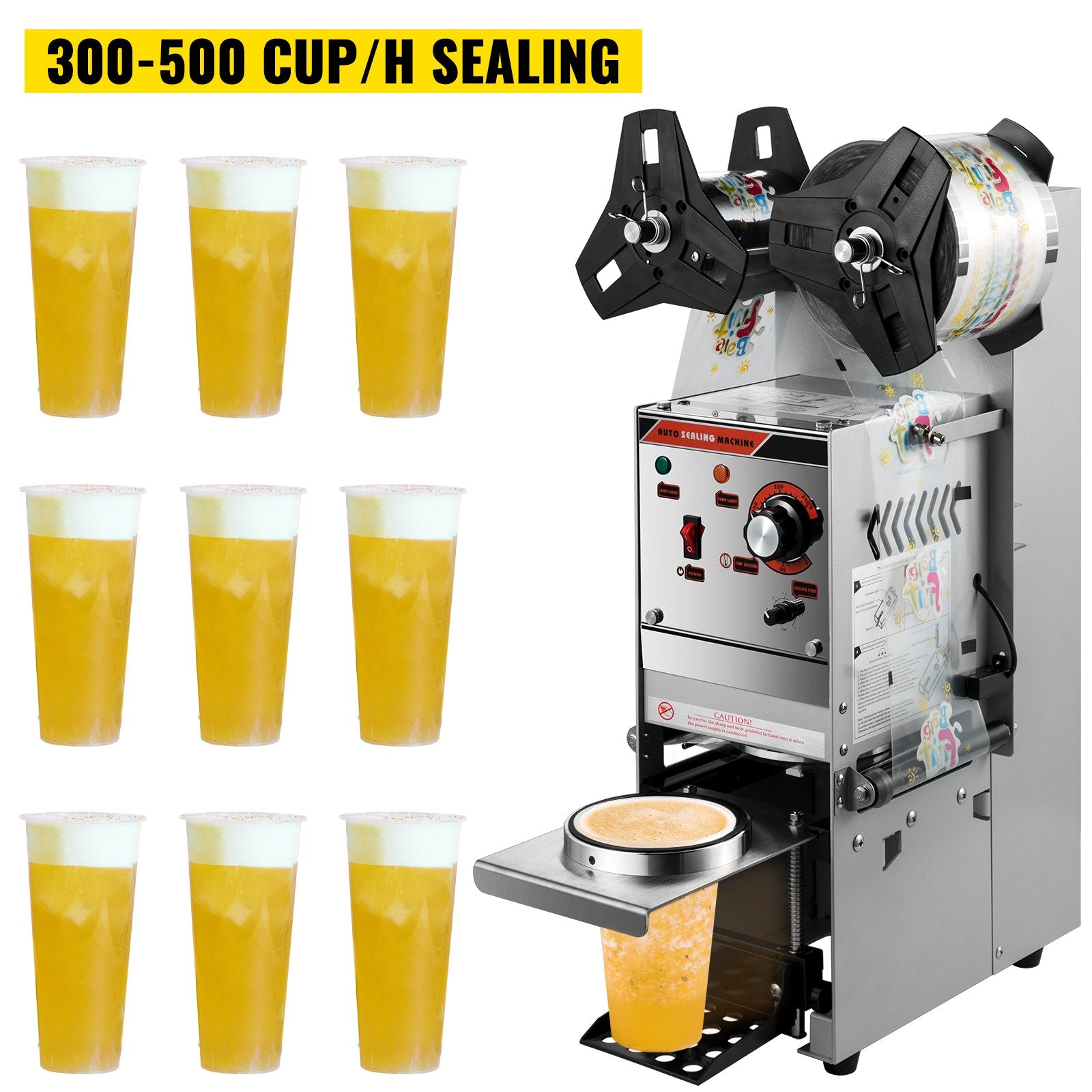 Food Storage: VEVOR Semi-automatic Cup Sealing Machine Cup Sealer Silver 300-500 Cups/Hour