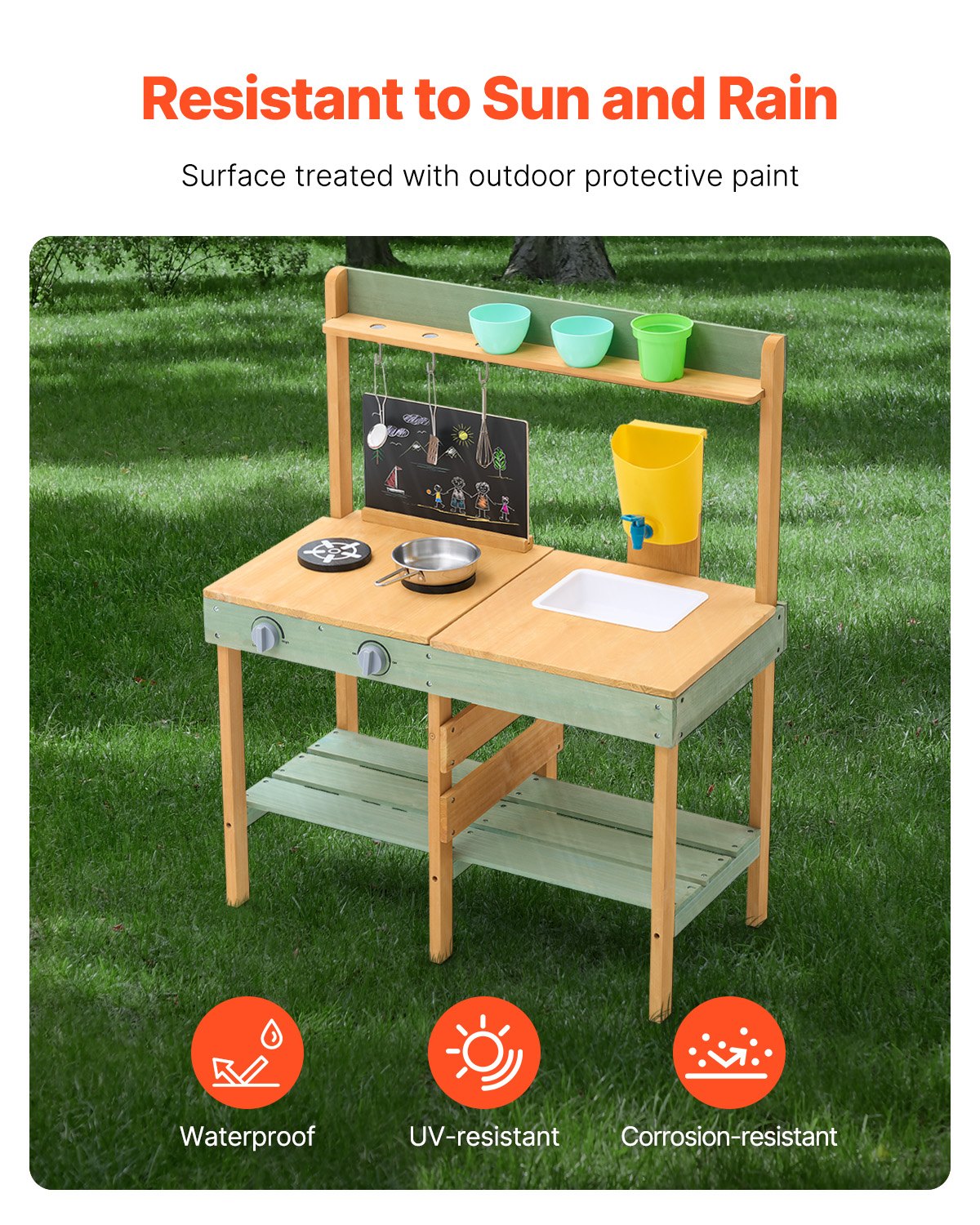 Pretend Play: VEVOR Wooden Mud Kitchen Outdoor Toy Play Kitchen Set for Kids Pretend Playset