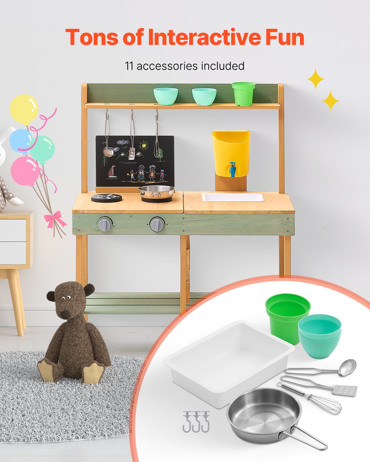 Pretend Play: VEVOR Wooden Mud Kitchen Outdoor Toy Play Kitchen Set for Kids Pretend Playset