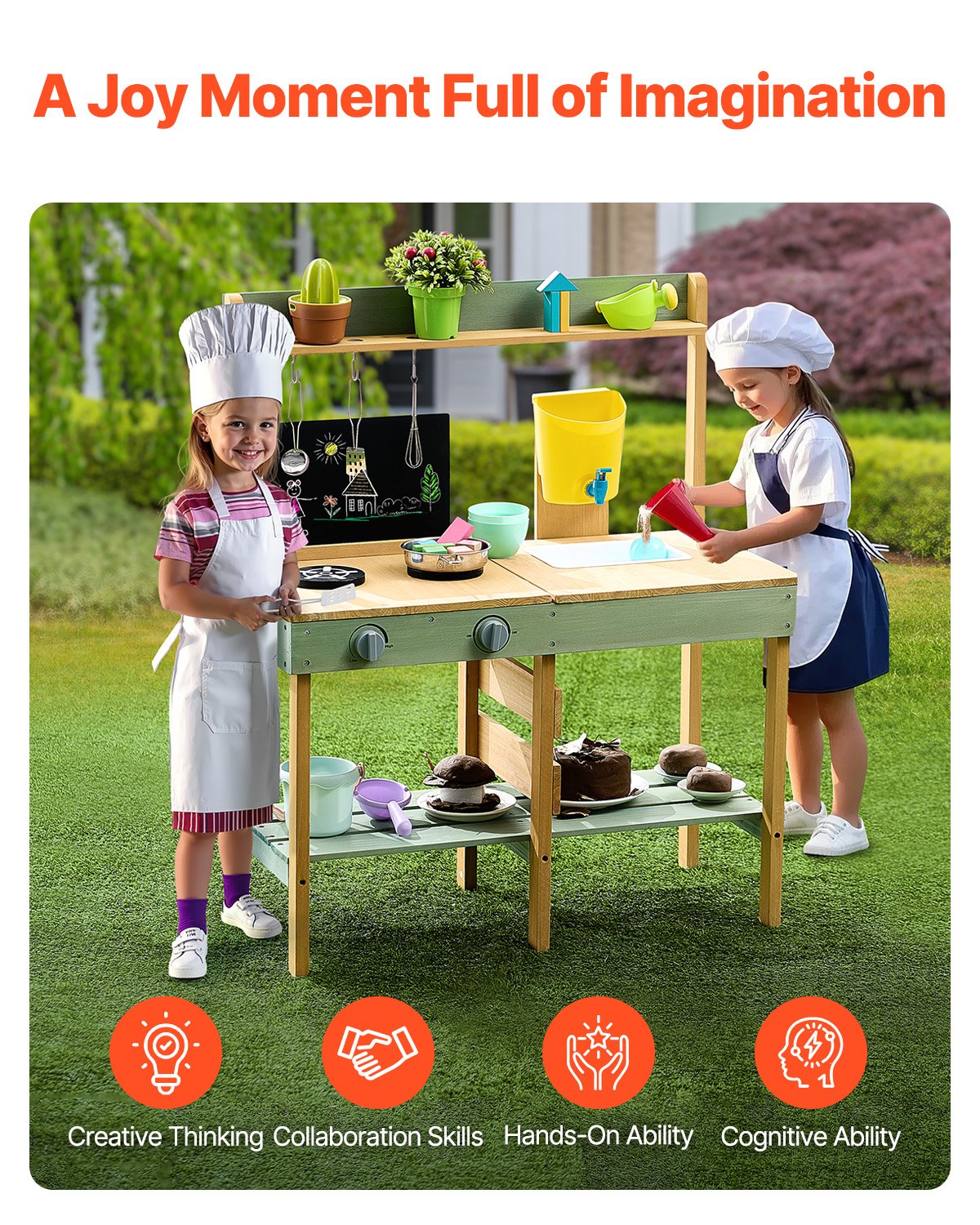Pretend Play: VEVOR Wooden Mud Kitchen Outdoor Toy Play Kitchen Set for Kids Pretend Playset