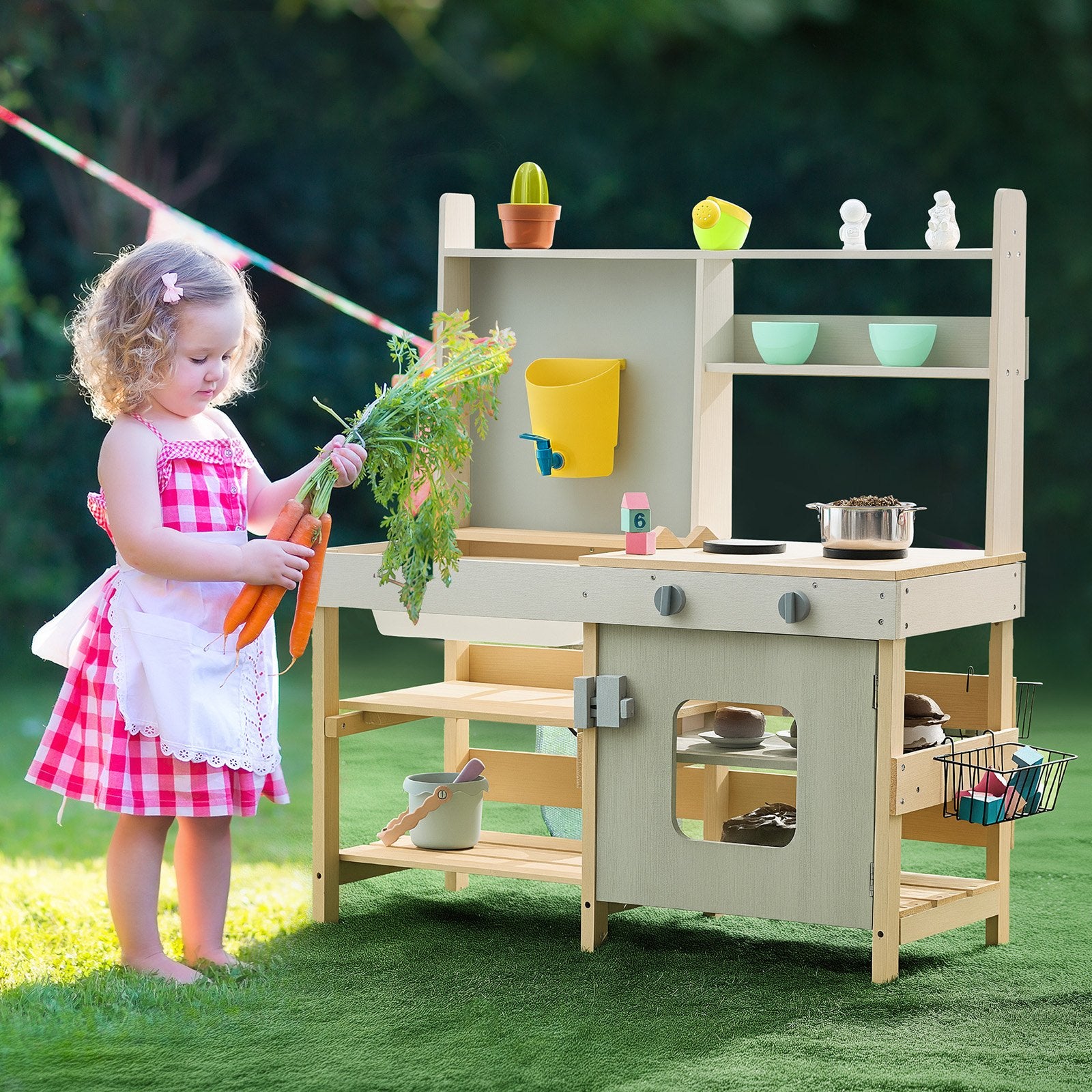 Pretend Play: VEVOR Wooden Mud Kitchen Outdoor Toy Play Kitchen Set for Kids Pretend Playset