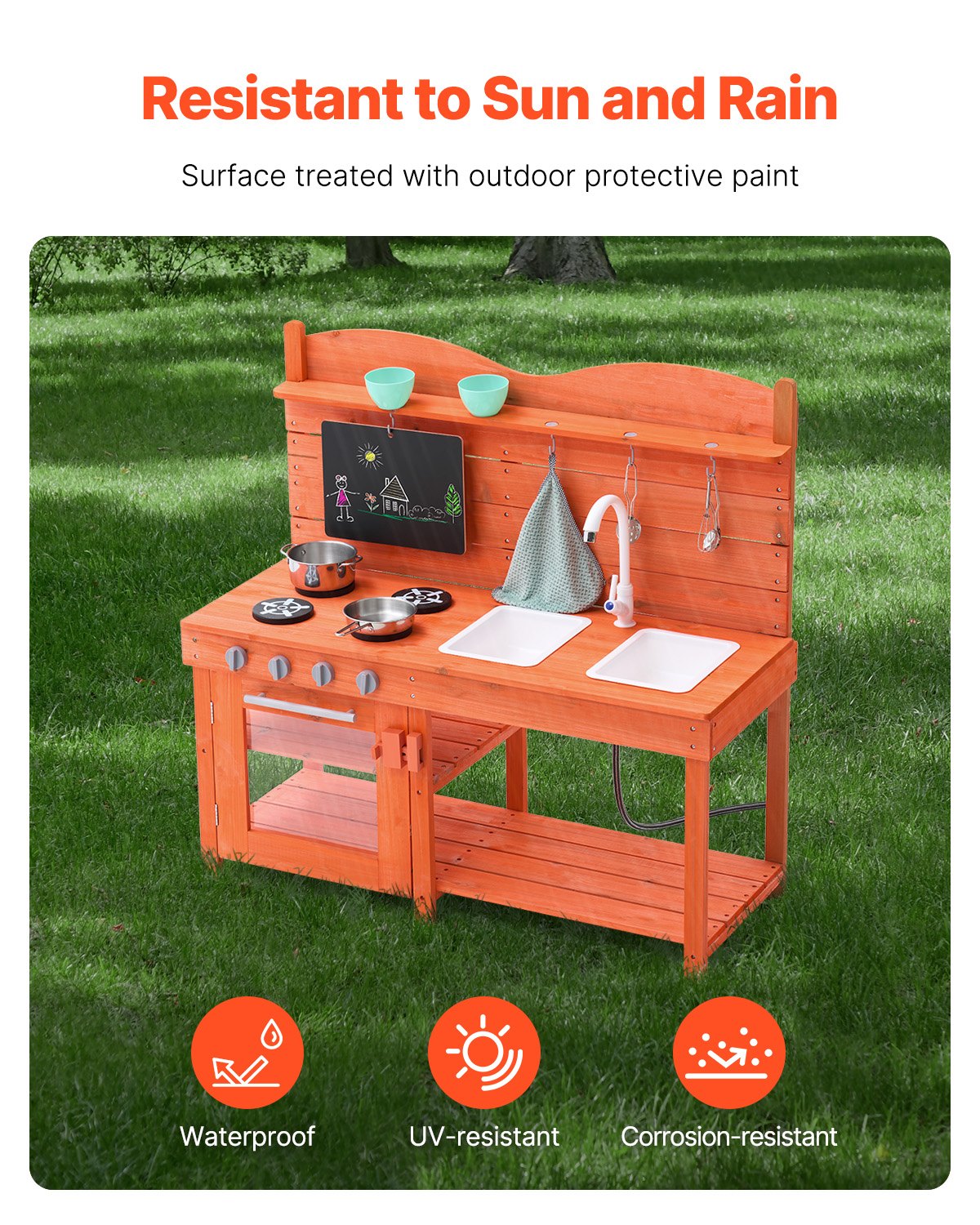 Pretend Play: VEVOR Wooden Mud Kitchen Outdoor Toy Play Kitchen Set for Kids Pretend Playset
