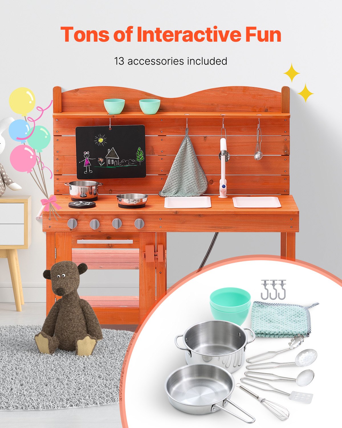 Pretend Play: VEVOR Wooden Mud Kitchen Outdoor Toy Play Kitchen Set for Kids Pretend Playset