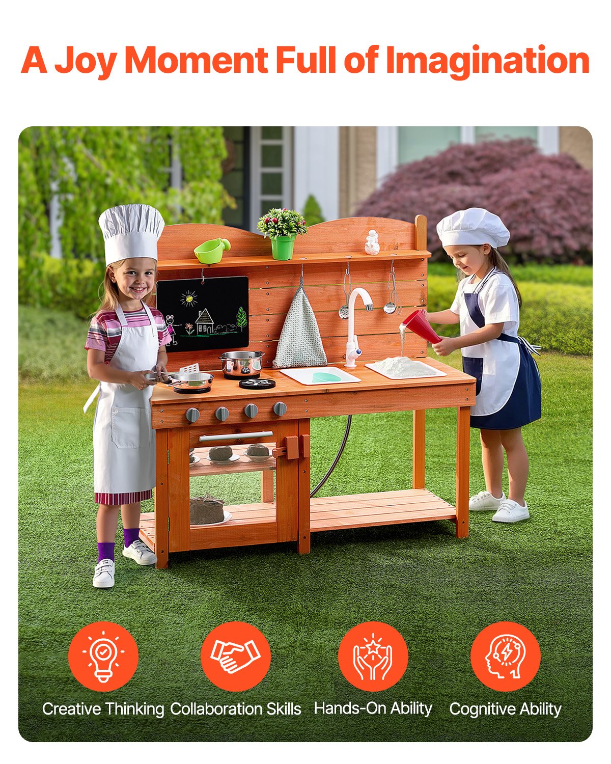 Pretend Play: VEVOR Wooden Mud Kitchen Outdoor Toy Play Kitchen Set for Kids Pretend Playset