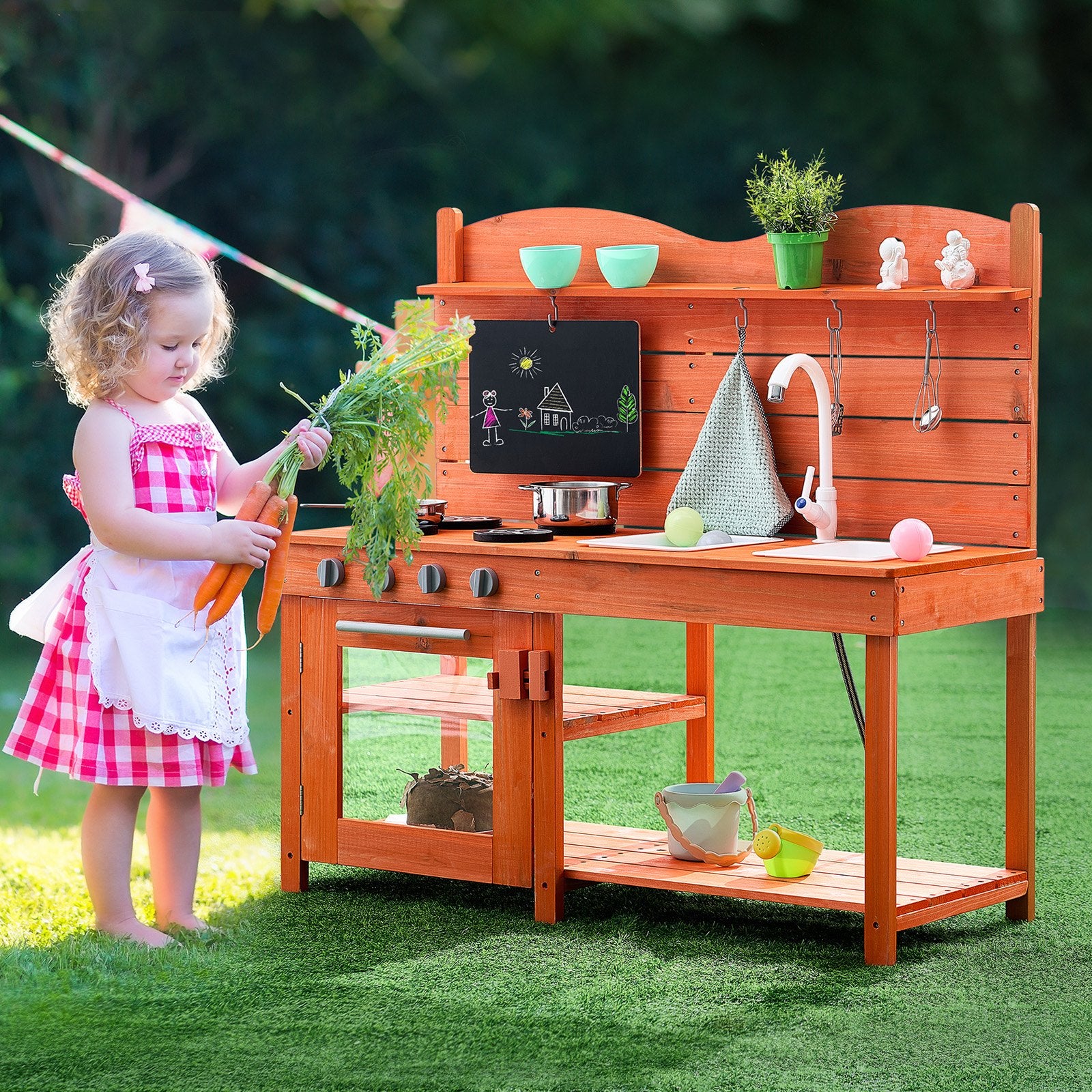 Pretend Play: VEVOR Wooden Mud Kitchen Outdoor Toy Play Kitchen Set for Kids Pretend Playset