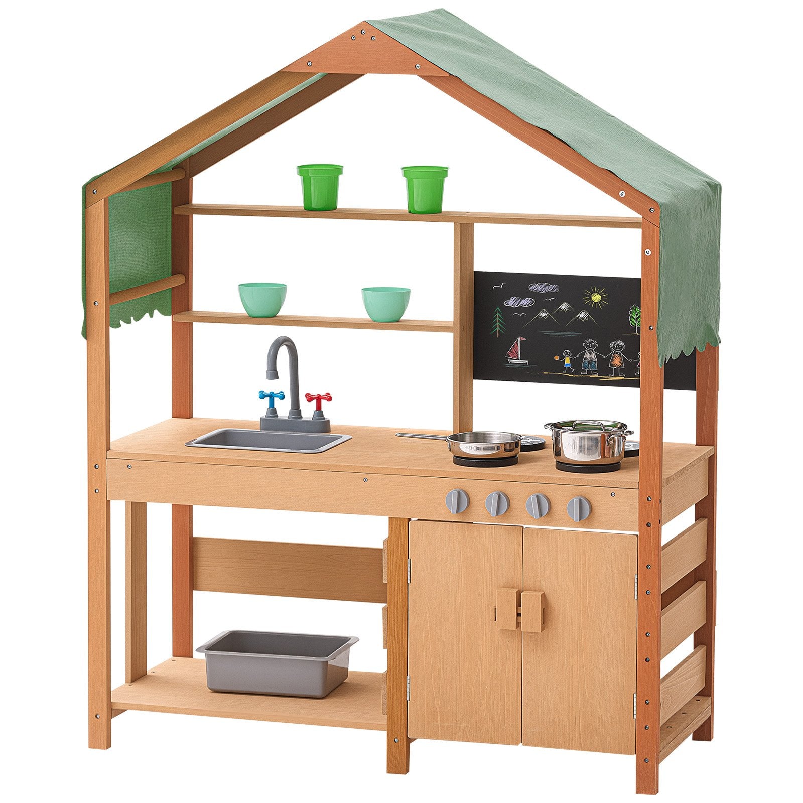 Pretend Play: VEVOR Wooden Mud Kitchen Outdoor Toy Play Kitchen Set for Kids Pretend Playset