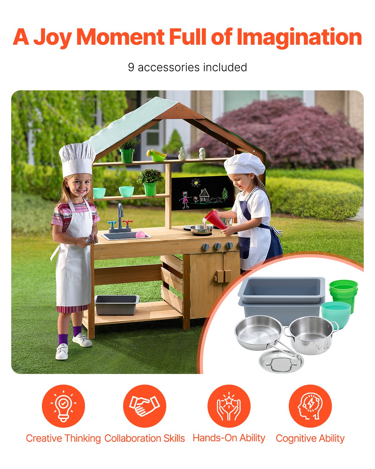 Pretend Play: VEVOR Wooden Mud Kitchen Outdoor Toy Play Kitchen Set for Kids Pretend Playset