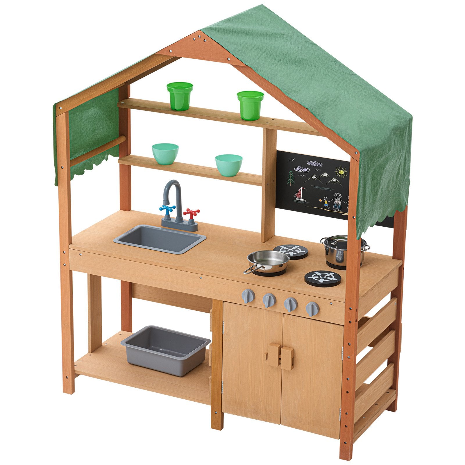 Pretend Play: VEVOR Wooden Mud Kitchen Outdoor Toy Play Kitchen Set for Kids Pretend Playset