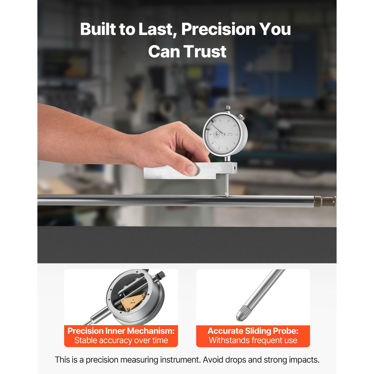 Dial Test Indicator with Metal Base, 0.03 mm Accuracy, 0-25.4mm Range, Easy to Read Large Dial, Professional for Narrow Area Measurement, Industrial Machining & Inspection, Precision Testing