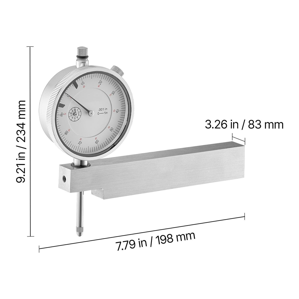 Dial Test Indicator with Metal Base, 0.03 mm Accuracy, 0-25.4mm Range, Easy to Read Large Dial, Professional for Narrow Area Measurement, Industrial Machining & Inspection, Precision Testing