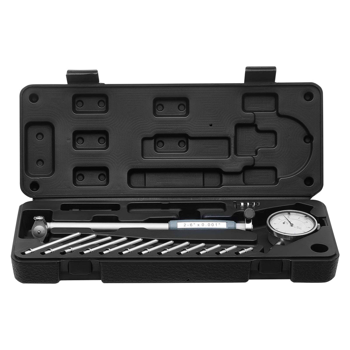 Dial Test Indicator and Bore Gauge Measuring Tool Set, Dial Indicator 0.03 mm Accuracy, 50.8-152.4 mm Bore Range with Rod, Storage Case, Anvils for Industrial Machining Measurements