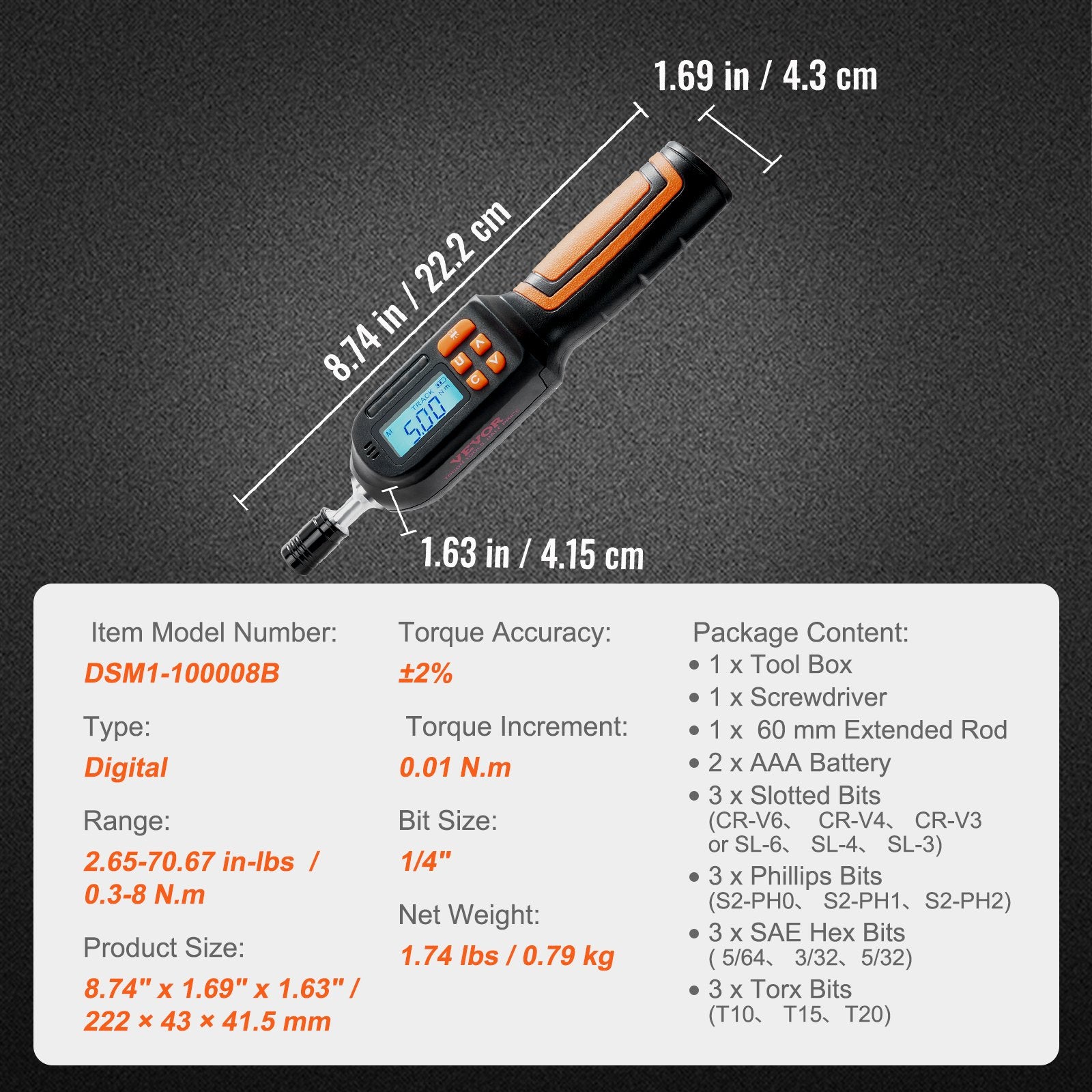 Screwdrivers: VEVOR Digital Torque Screwdriver 1/4" Range 2.65-70.67in/lb w/ 0.01N.m Increment