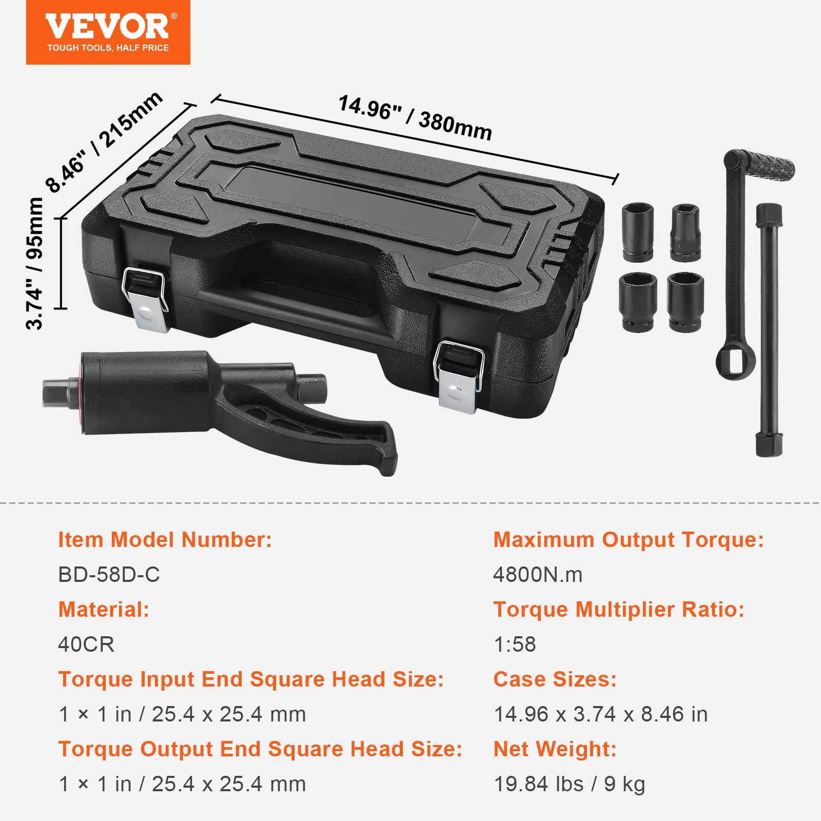 Automotive Repair & Speciality Tools: VEVOR Torque Multiplier, Heavy Duty Torque Multiplier Wrench Set, 1 Inch Drive Lug Nut Wrench Torque Multiplier, 1:58 4800N.m Lug Nut Remover, with 4 Sockets and Storage Case for Truck Trailer RV