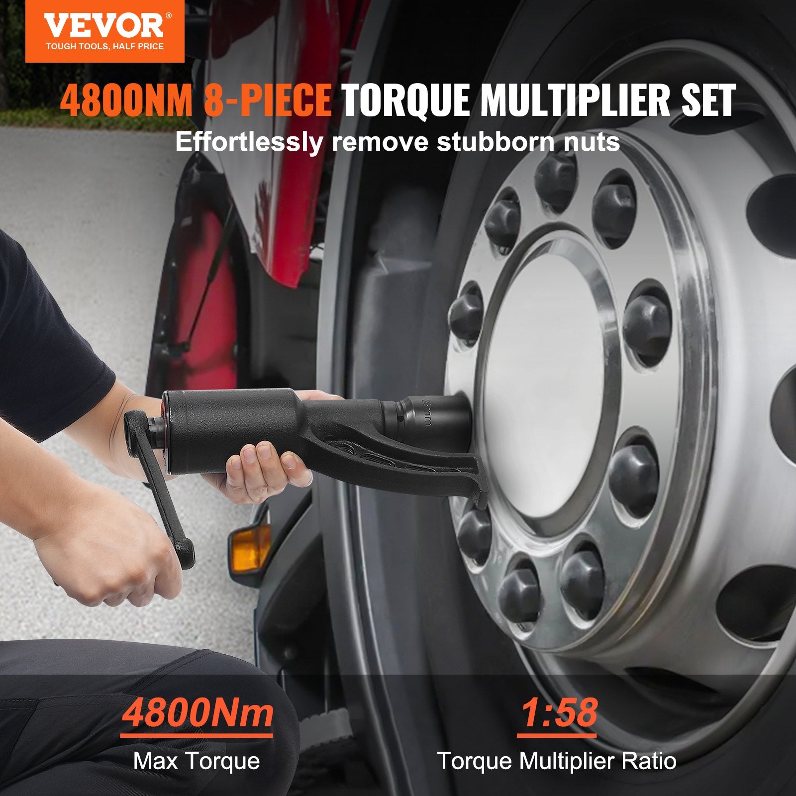 Automotive Repair & Speciality Tools: VEVOR Torque Multiplier, Heavy Duty Torque Multiplier Wrench Set, 1 Inch Drive Lug Nut Wrench Torque Multiplier, 1:58 4800N.m Lug Nut Remover, with 8 Sockets and Storage Case for Truck Trailer RV