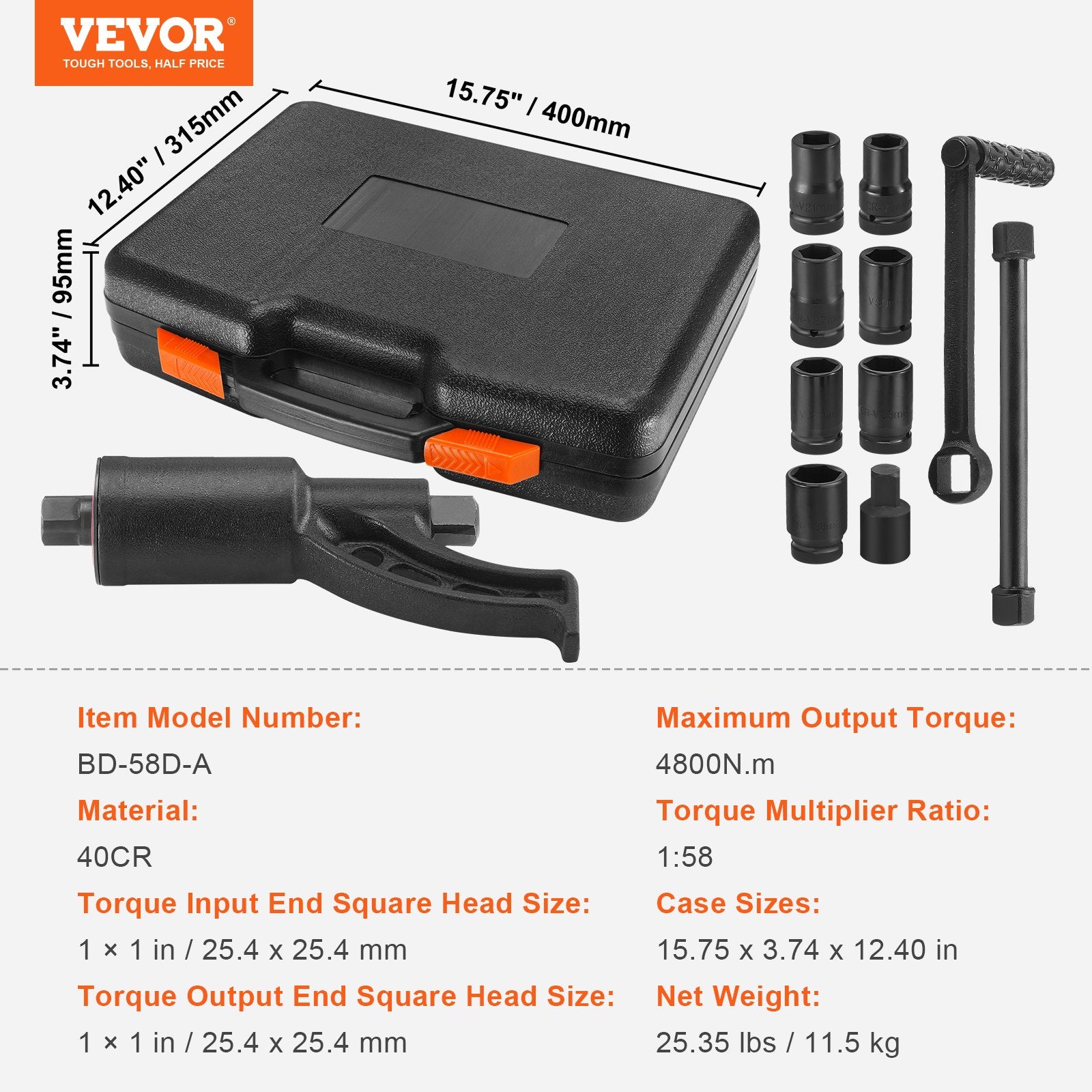 Automotive Repair & Speciality Tools: VEVOR Torque Multiplier, Heavy Duty Torque Multiplier Wrench Set, 1 Inch Drive Lug Nut Wrench Torque Multiplier, 1:58 4800N.m Lug Nut Remover, with 8 Sockets and Storage Case for Truck Trailer RV