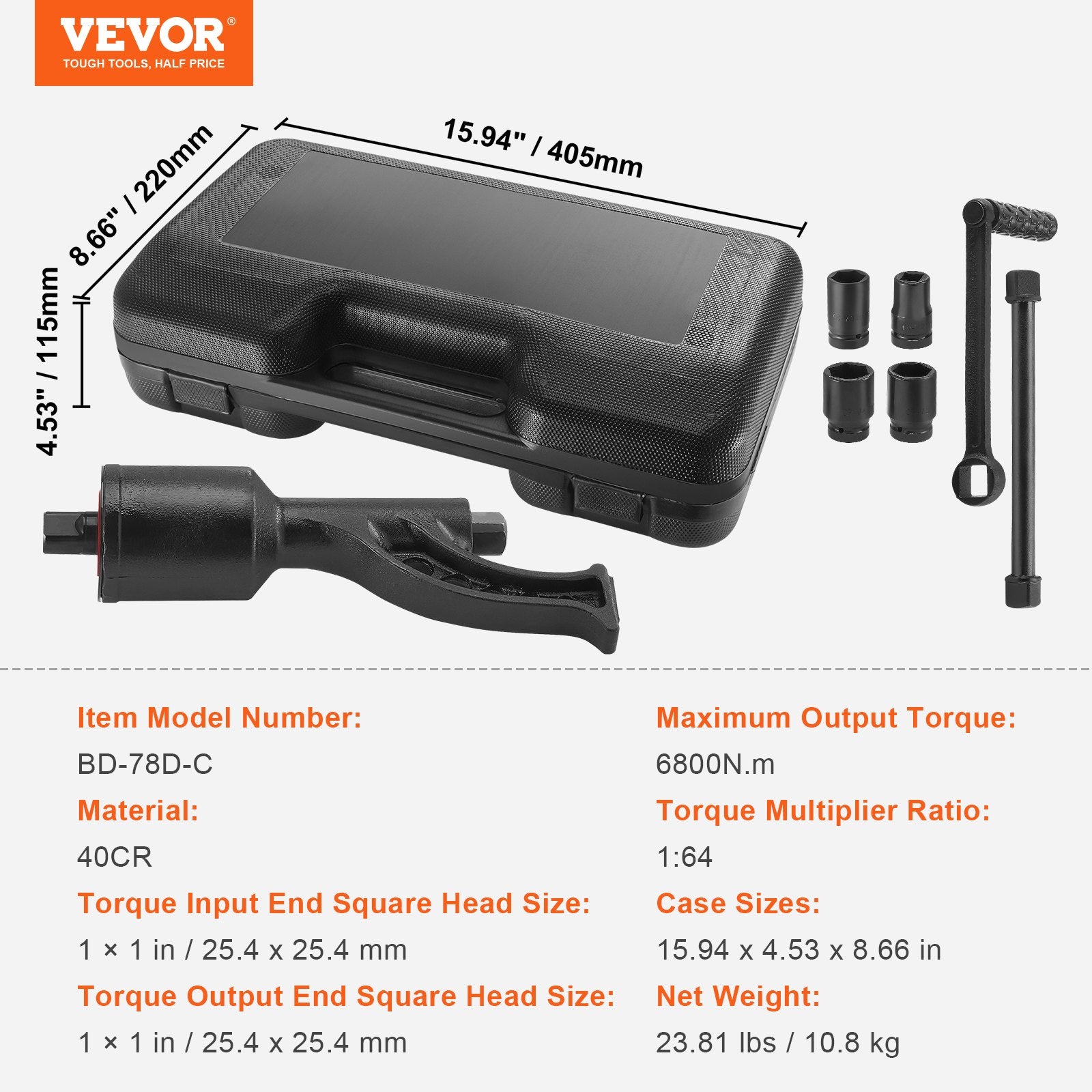 Automotive Repair & Speciality Tools: VEVOR Torque Multiplier, Heavy Duty Torque Multiplier Wrench Set, 1 Inch Drive Lug Nut Wrench Torque Multiplier, 1:64 6800N.m Lug Nut Remover, with 4 Sockets and Storage Case for Truck Trailer RV