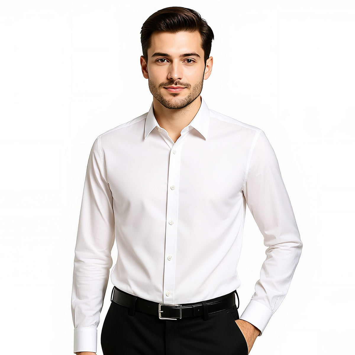 Men's Button Up Shirt, Mens Long Sleeve Wrinkle-free Button Down Dress Shirts, Slim Fit Soft Stretch Fabric for Business Casual or Formal, Work, Wedding, Dinner, White
