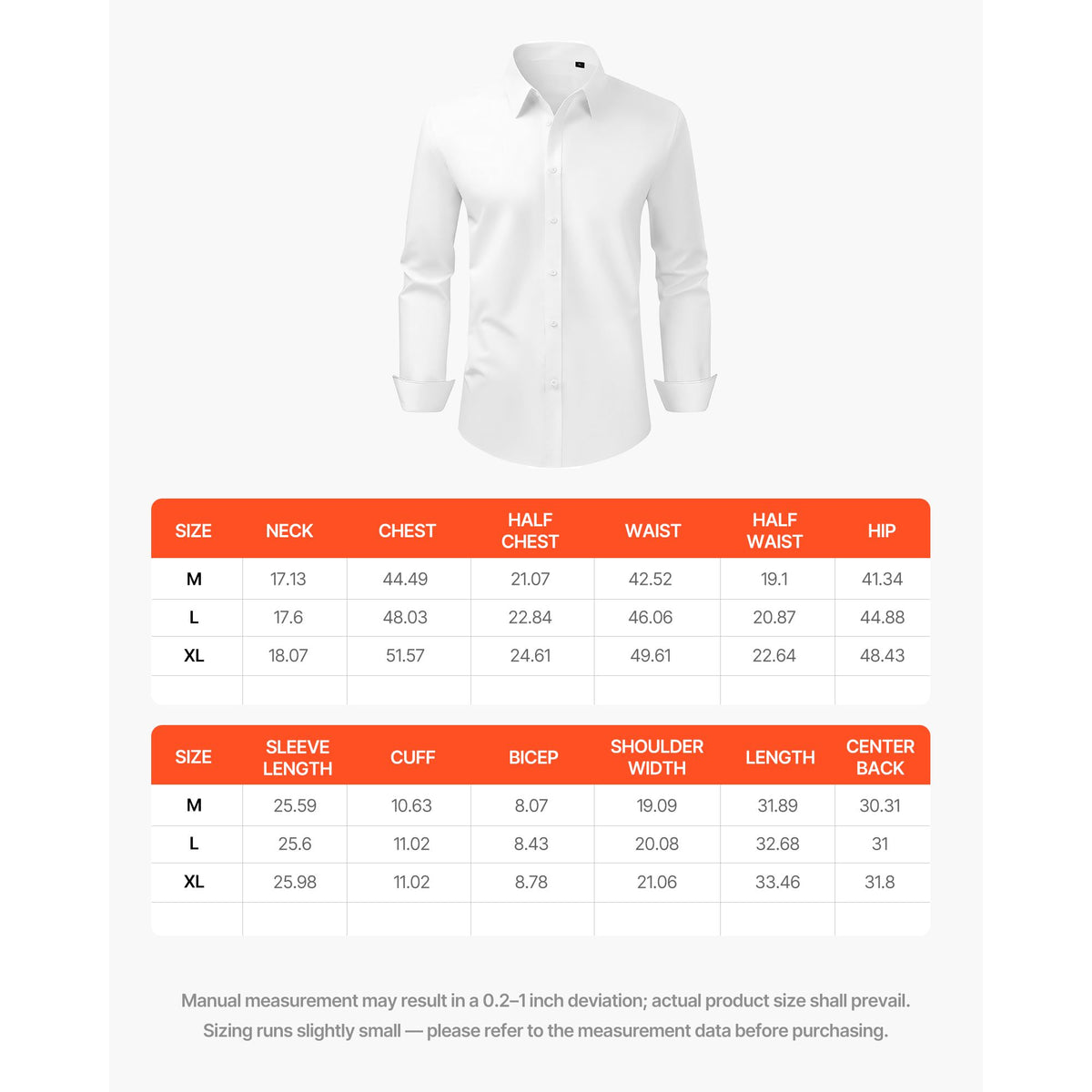Men's Button Up Shirt, Mens Long Sleeve Wrinkle-free Button Down Dress Shirts, Slim Fit Soft Stretch Fabric for Business Casual or Formal, Work, Wedding, Dinner, White