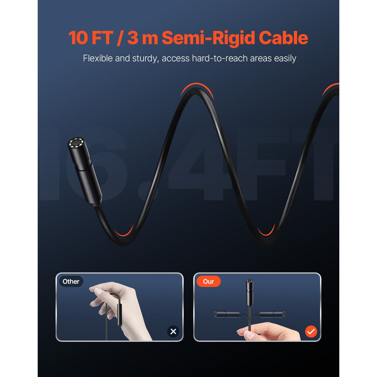 Endoscope Camera with Light, 1920P HD Borescope for Android & IOS, 8 LED Lights Inspection Camera with 3m Semi-Rigid Cable, 2X Zoom, IP67 Waterproof Snake Scope Cameras for Auto, Plumbing