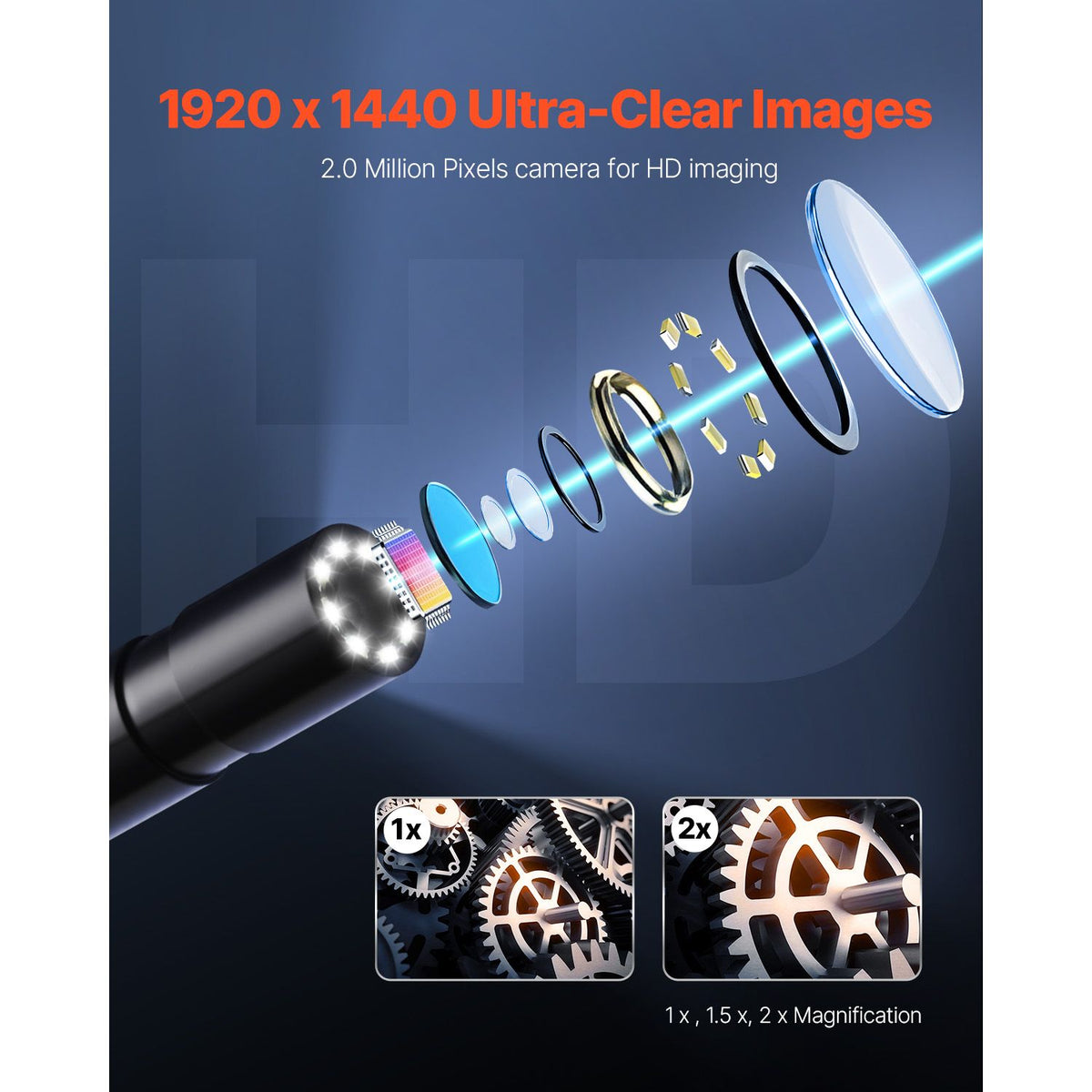 Endoscope Camera with Light, 1920P HD Borescope for Android & IOS, 8 LED Lights Inspection Camera with 3m Semi-Rigid Cable, 2X Zoom, IP67 Waterproof Snake Scope Cameras for Auto, Plumbing