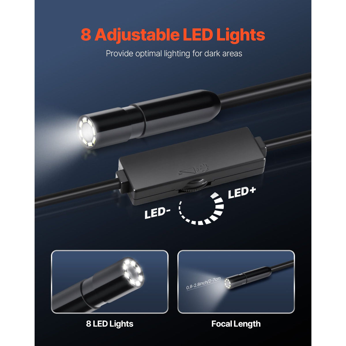 Endoscope Camera with Light, 1920P HD Borescope for Android & IOS, 8 LED Lights Inspection Camera with 3m Semi-Rigid Cable, 2X Zoom, IP67 Waterproof Snake Scope Cameras for Auto, Plumbing