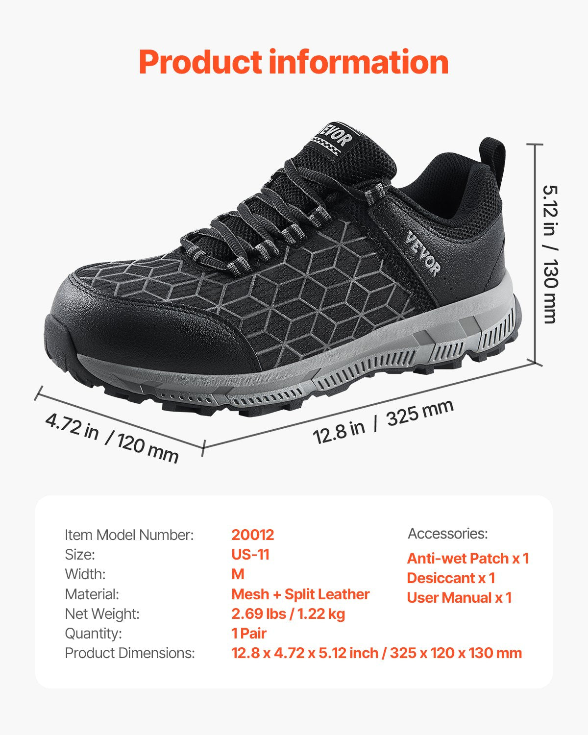 Boy's Shoes: VEVOR Steel Toe Shoes for Men US Size 11 Athletic Work Shoe Sneakers Black