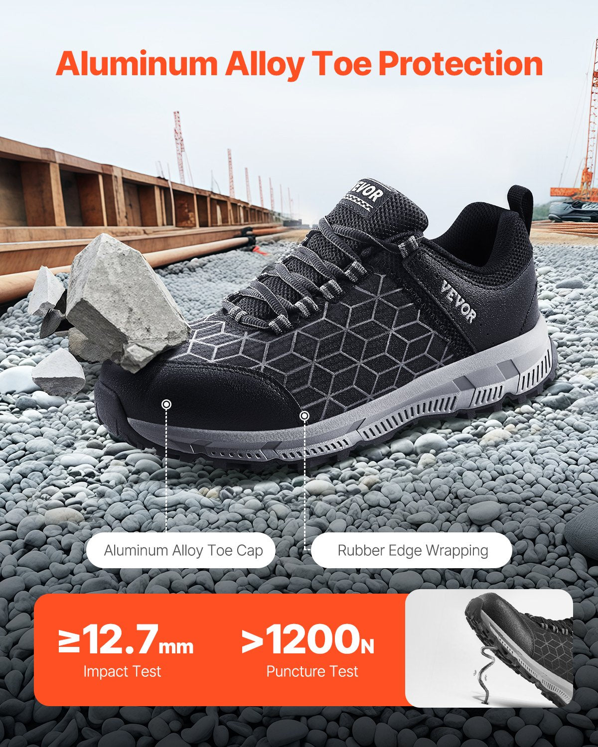 Boy's Shoes: VEVOR Steel Toe Shoes for Men US Size 9 Athletic Work Shoe Sneakers Black