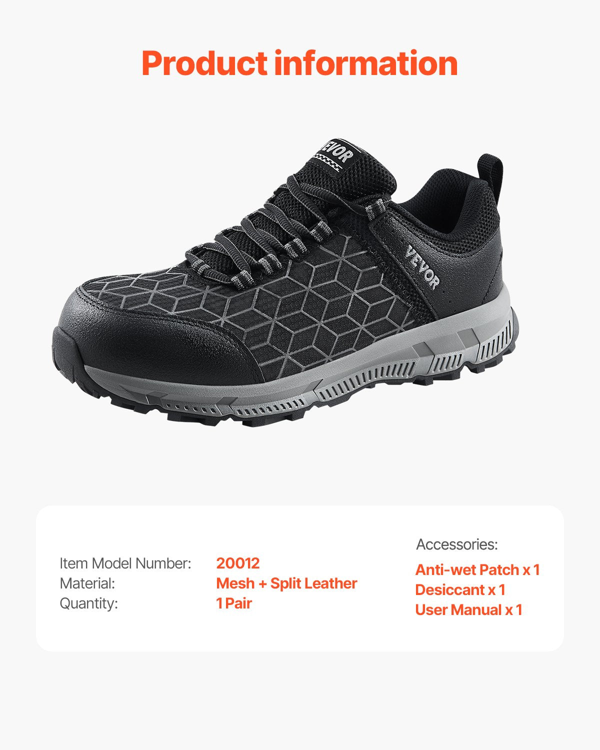 Boy's Shoes: VEVOR Steel Toe Shoes for Men US Size 9 Athletic Work Shoe Sneakers Black