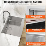 Kitchen & Bathroom DIY: VEVOR Farmhouse Kitchen Sink, 304 Stainless Steel Drop-In Sinks, Top Mount Single Bowl Basin with Ledge & Accessories, Household Dishwasher Sinks for Workstation, Prep Kitchen, and Bar Sink, 30 inch