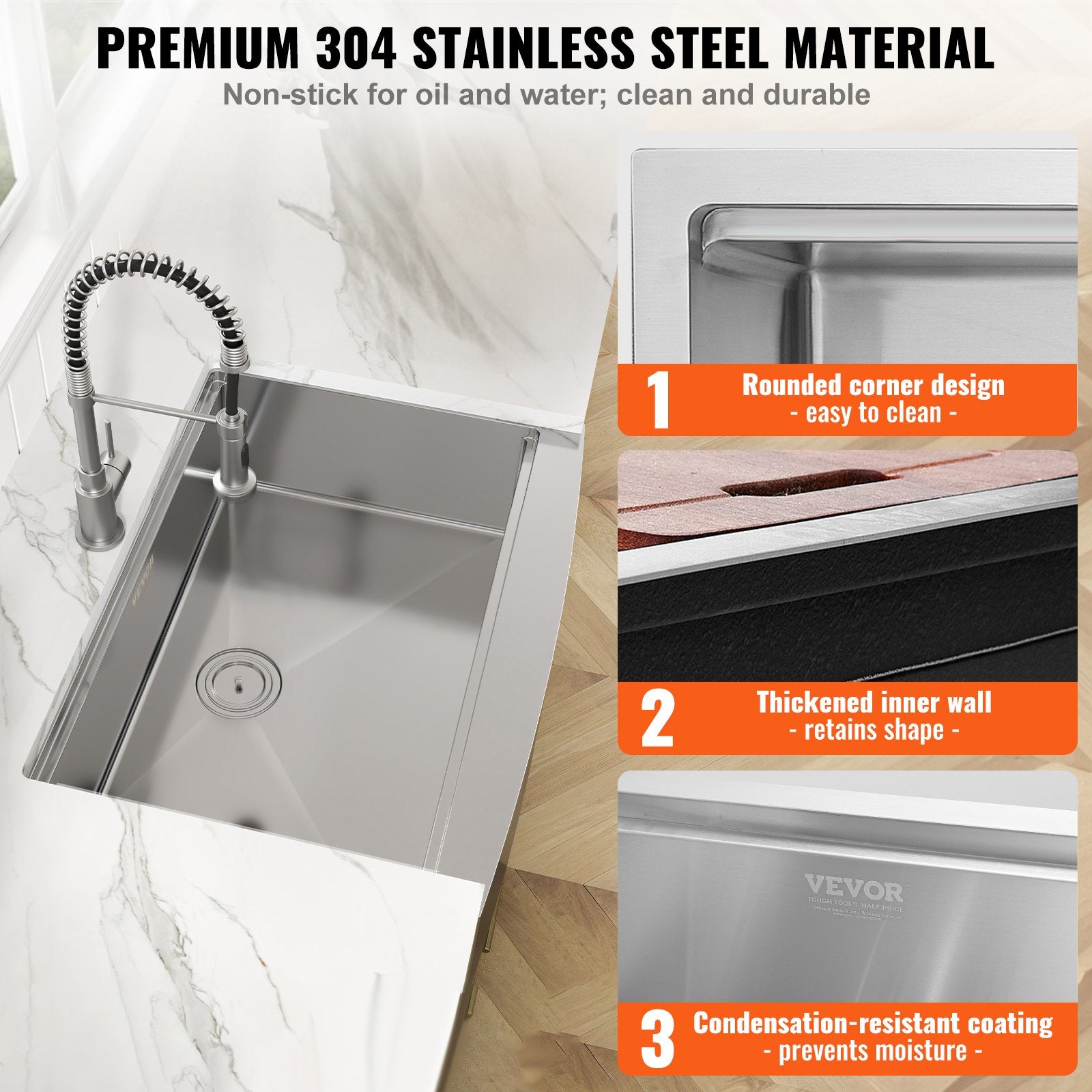 Kitchen & Bathroom DIY: VEVOR Farmhouse Kitchen Sink, 304 Stainless Steel Drop-In Sinks, Top Mount Single Bowl Basin with Ledge & Accessories, Household Dishwasher Sinks for Workstation, Prep Kitchen, and Bar Sink, 36 inch