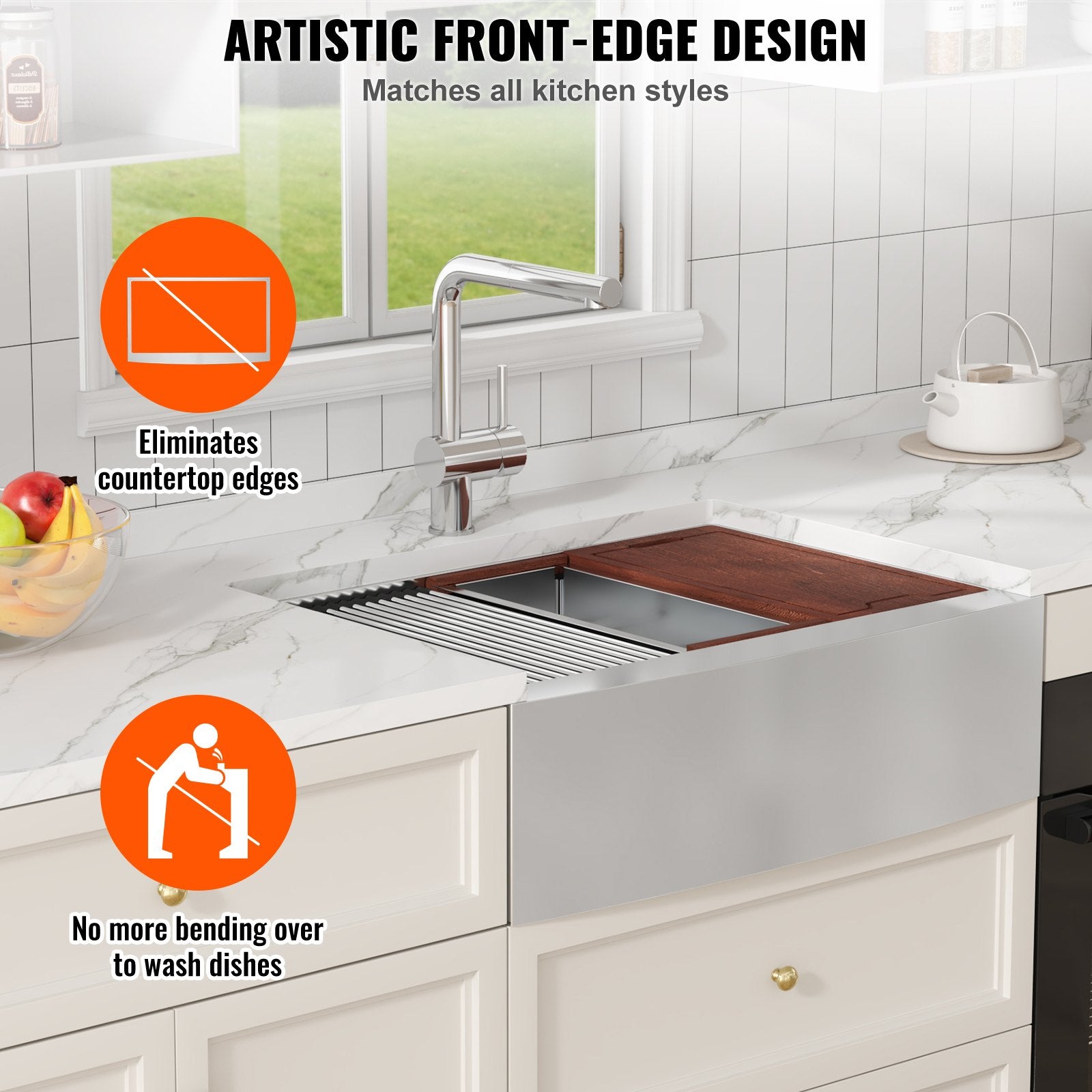 Kitchen & Bathroom DIY: VEVOR Farmhouse Kitchen Sink, 304 Stainless Steel Drop-In Sinks, Top Mount Single Bowl Basin with Ledge & Accessories, Household Dishwasher Sinks for Workstation, Prep Kitchen, and Bar Sink, 36 inch
