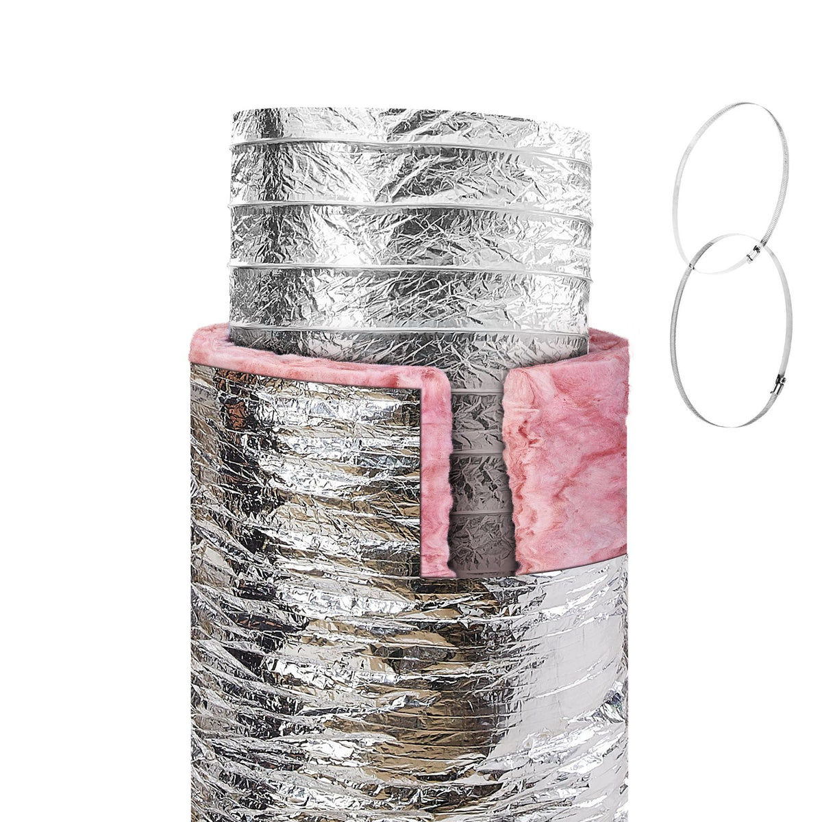 Dryer Vent Hose, 254MM Insulated Flexible Duct 7.62M Long with 2 Duct Clamps, Heavy-Duty Three Layer Protection for HVAC Heating Cooling Ventilation and Exhaust, R-6.0 Flame Resistance Value