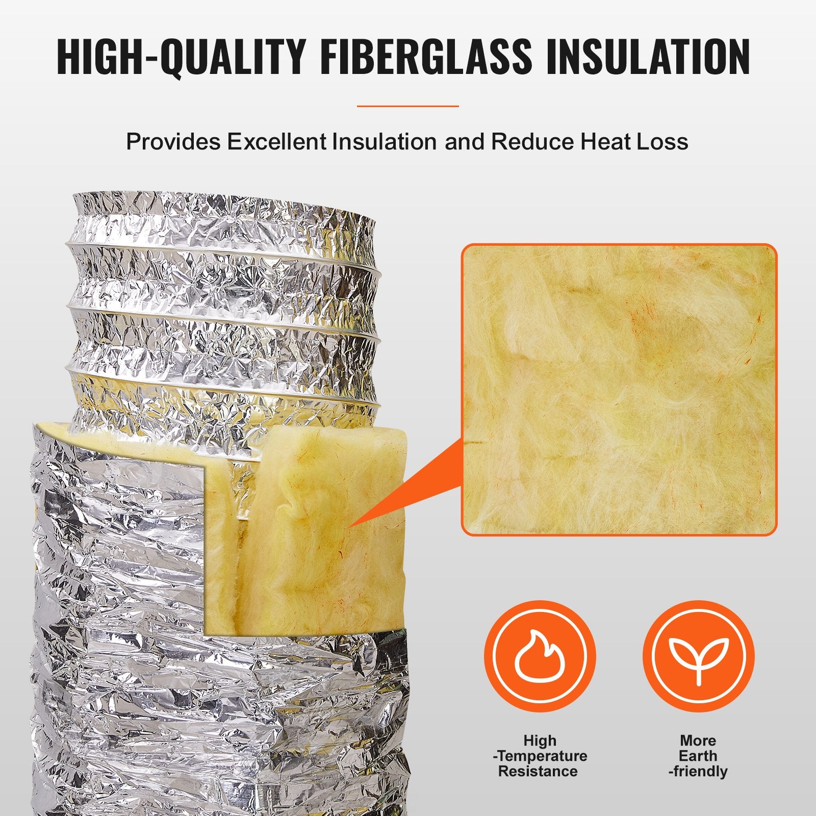 Dryer Vent Hose, 127MM Insulated Flexible Duct 7.62M Long with 2 Duct Clamps, Heavy-Duty Three Layer Protection for HVAC Heating Cooling Ventilation and Exhaust, R-4.2 Flame Resistance Value