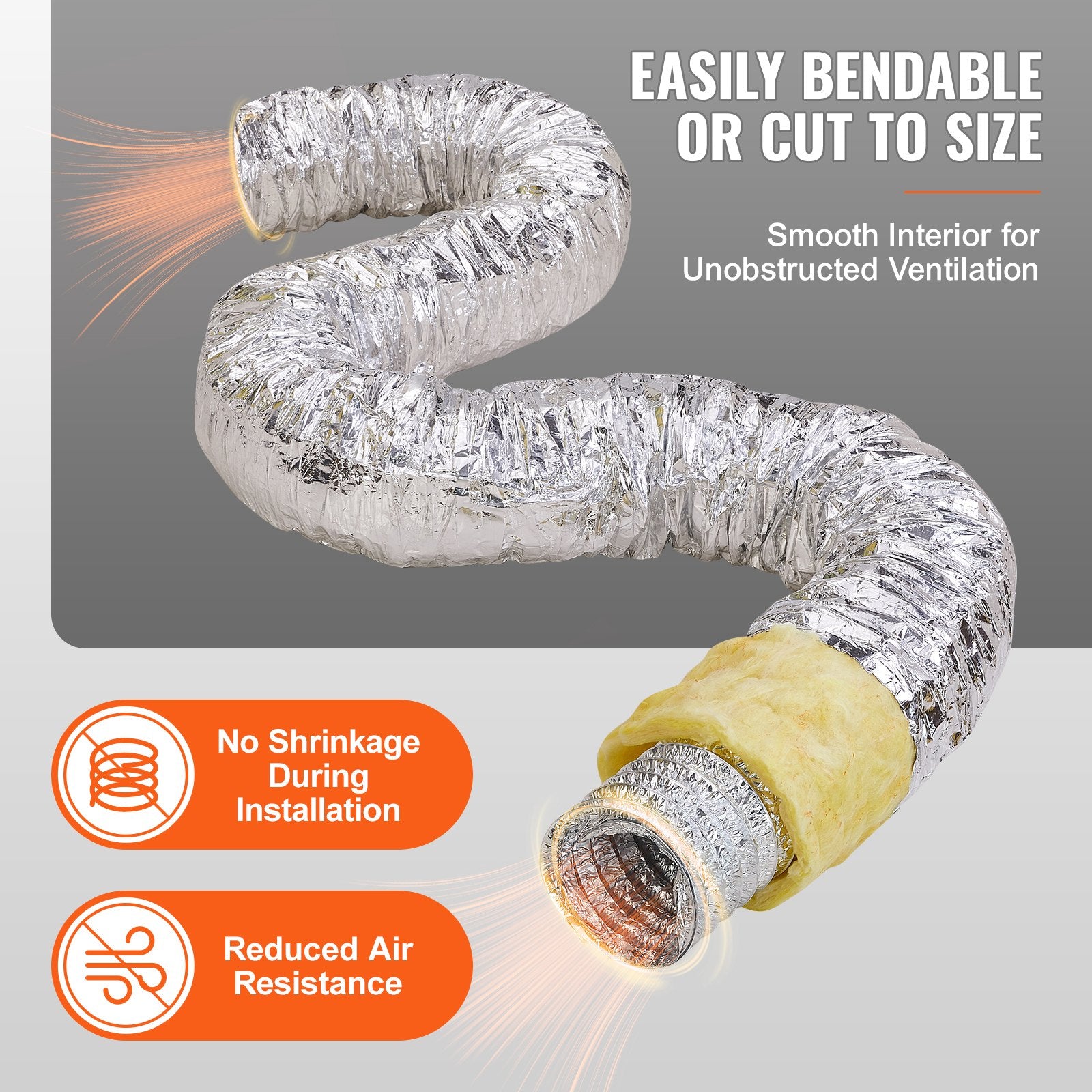 Dryer Vent Hose, 127MM Insulated Flexible Duct 7.62M Long with 2 Duct Clamps, Heavy-Duty Three Layer Protection for HVAC Heating Cooling Ventilation and Exhaust, R-4.2 Flame Resistance Value